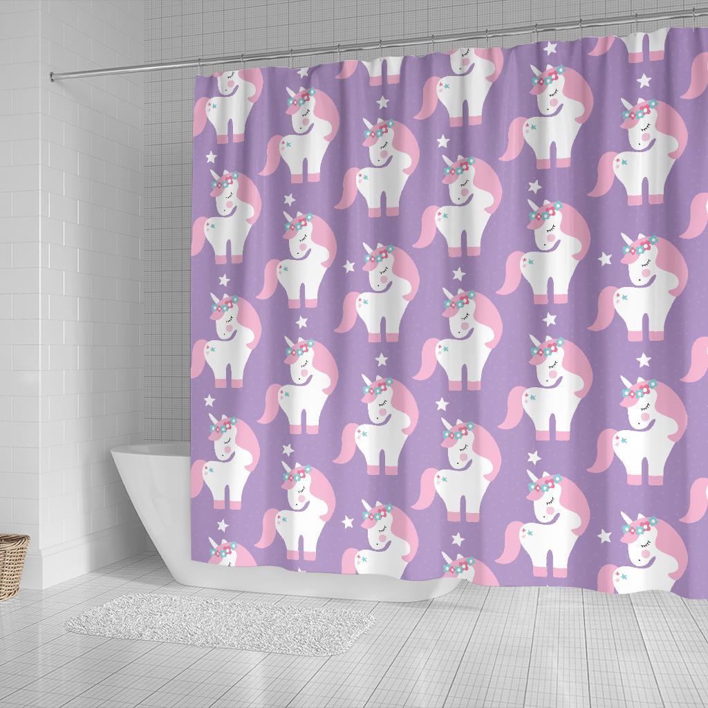 Unicorn Print Pattern Bathroom Shower Curtain-grizzshop