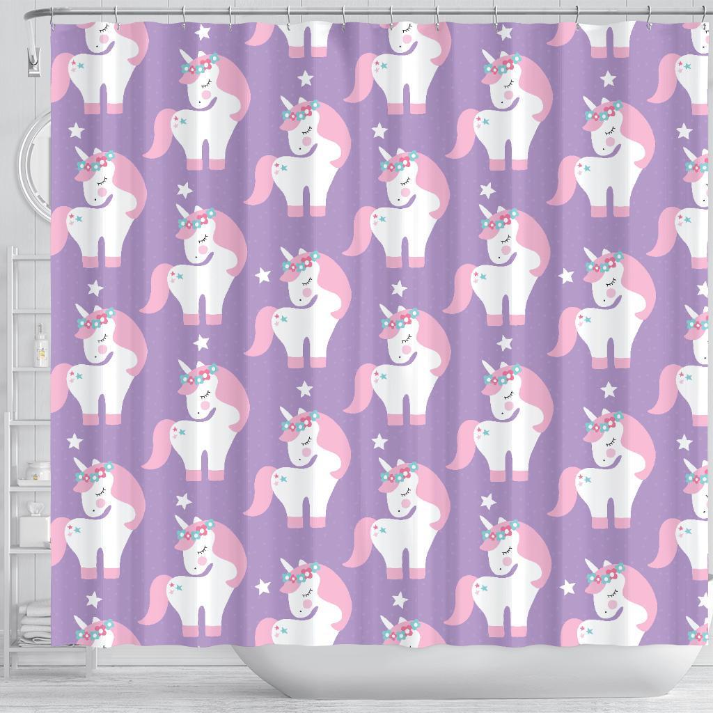 Unicorn Print Pattern Bathroom Shower Curtain-grizzshop