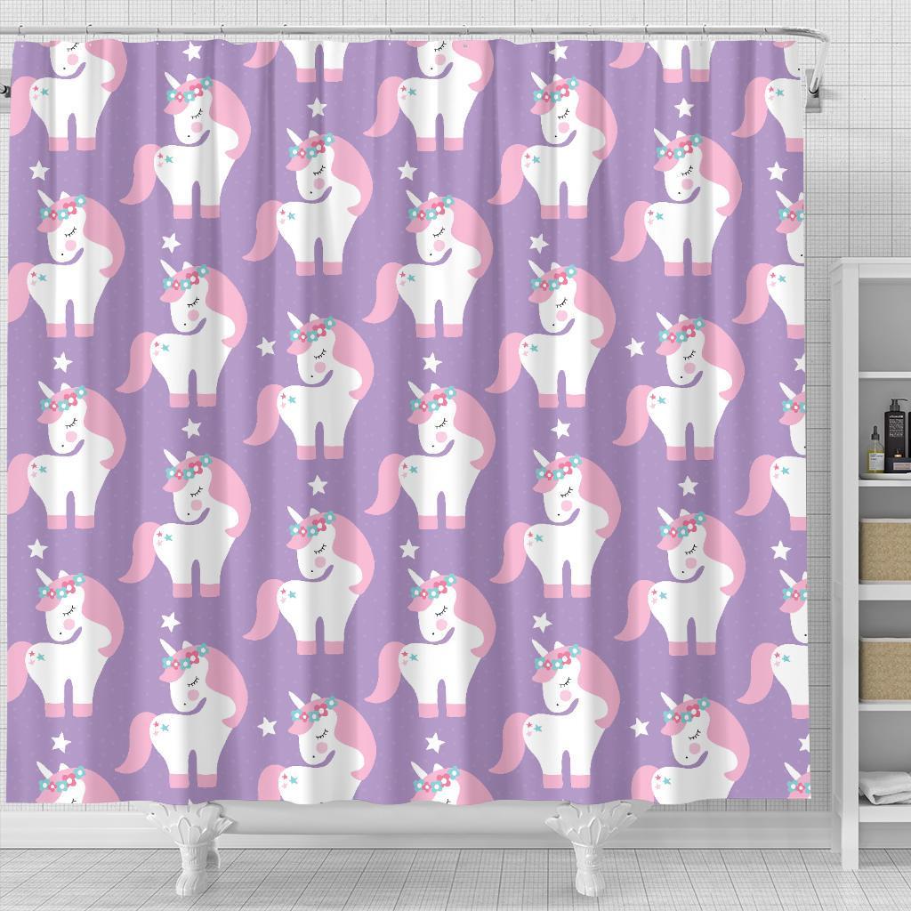 Unicorn Print Pattern Bathroom Shower Curtain-grizzshop