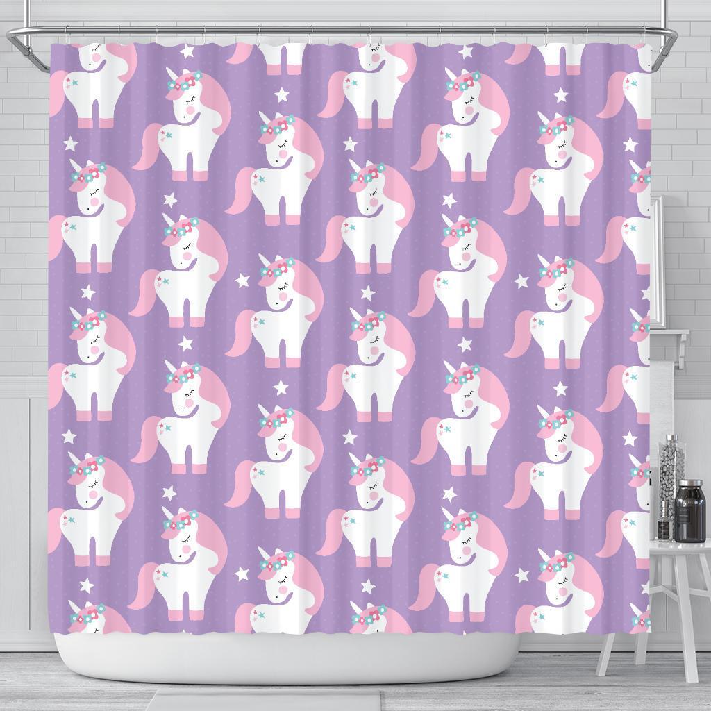 Unicorn Print Pattern Bathroom Shower Curtain-grizzshop