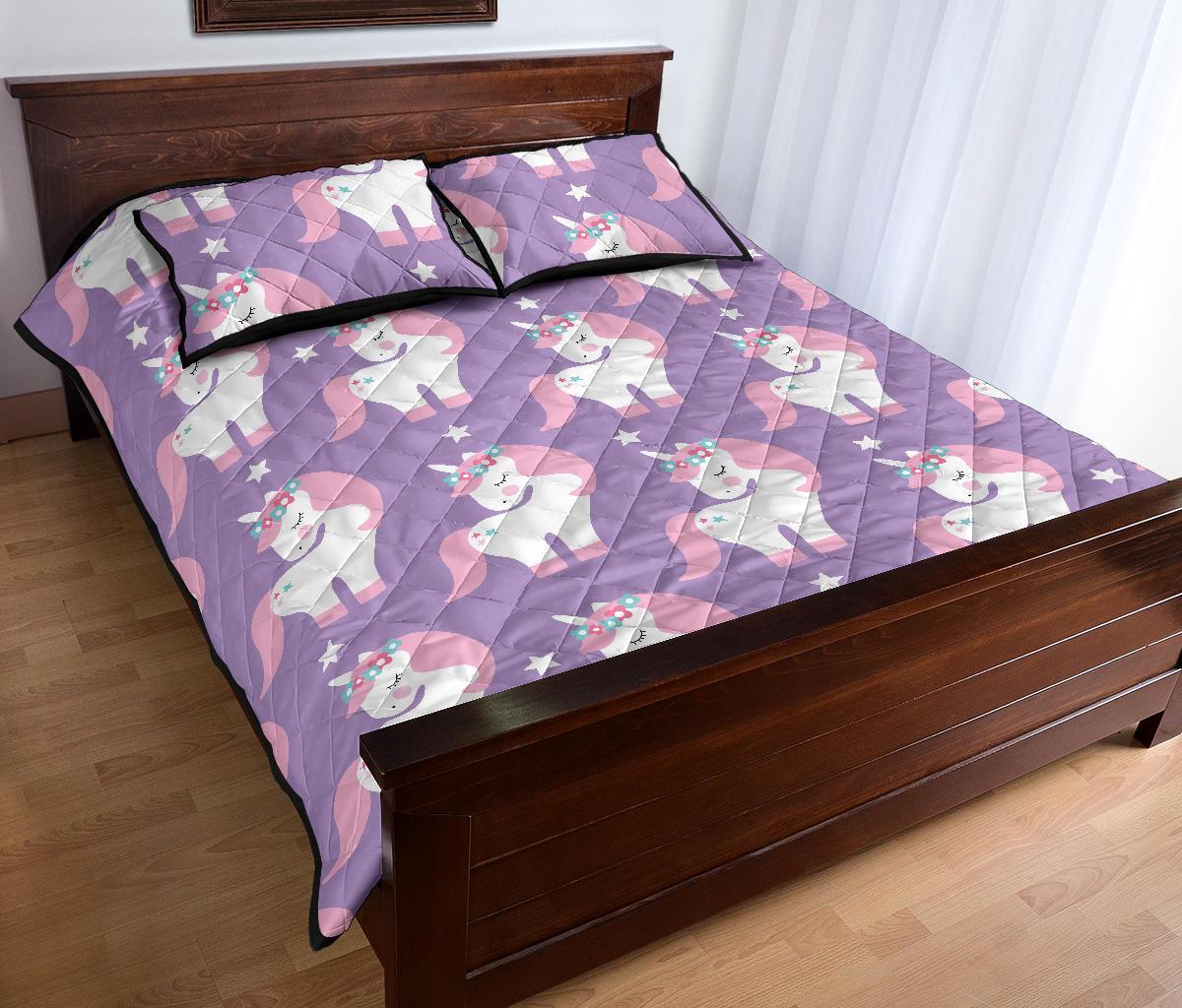 Unicorn Print Pattern Bed Set Quilt-grizzshop