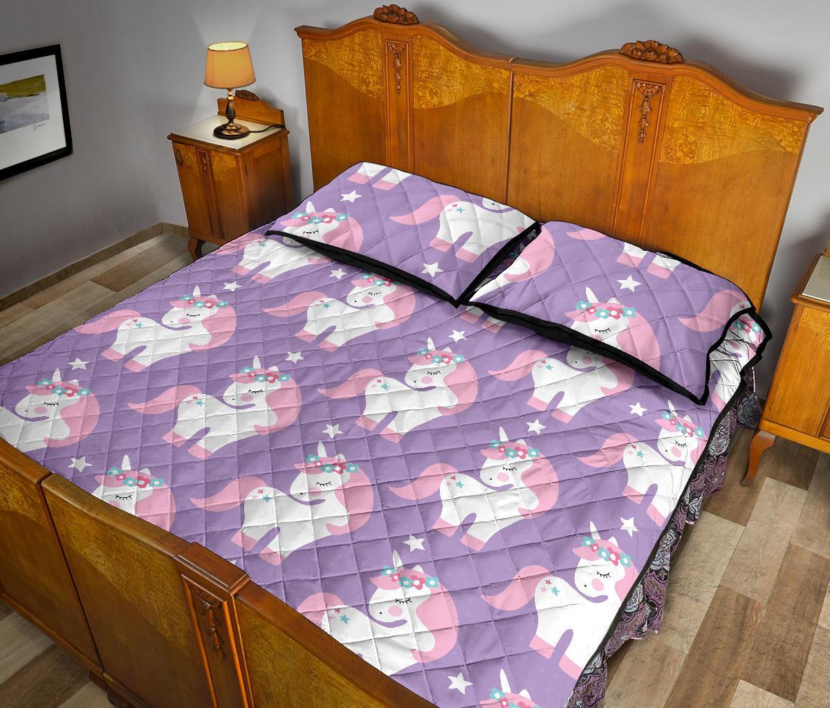 Unicorn Print Pattern Bed Set Quilt-grizzshop