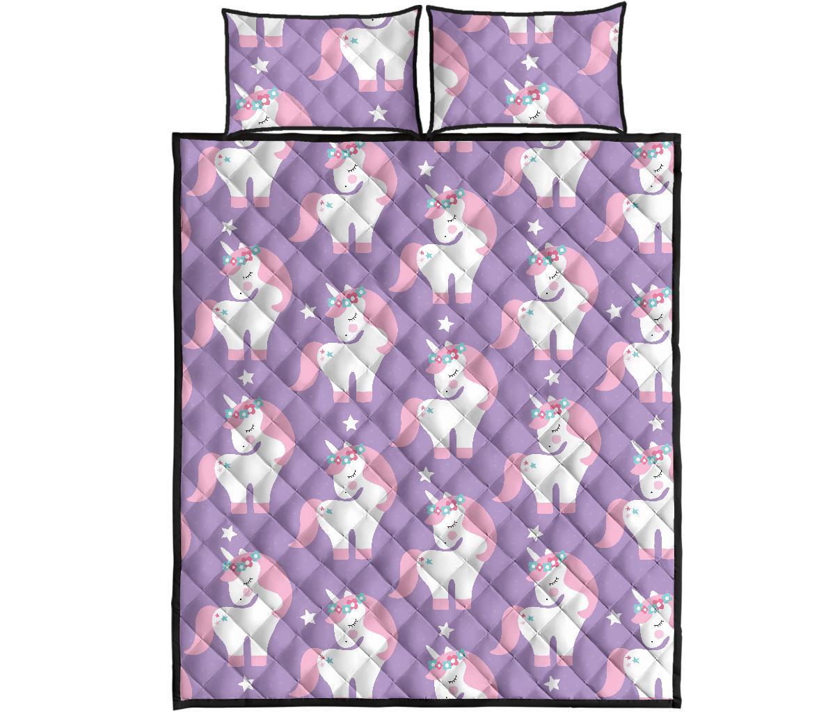 Unicorn Print Pattern Bed Set Quilt-grizzshop