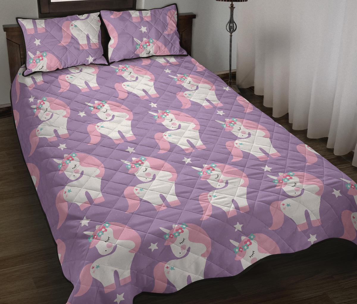 Unicorn Print Pattern Bed Set Quilt-grizzshop