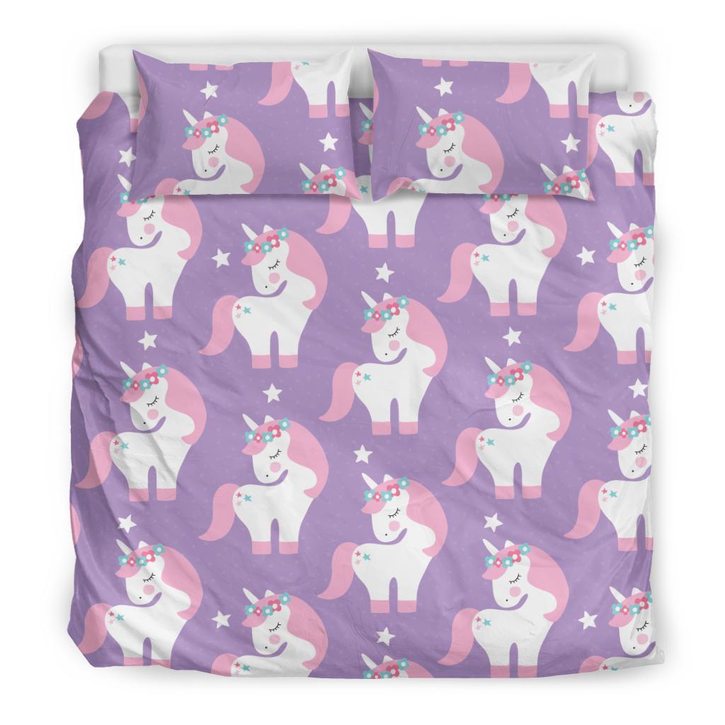 Unicorn Print Pattern Duvet Cover Bedding Set-grizzshop