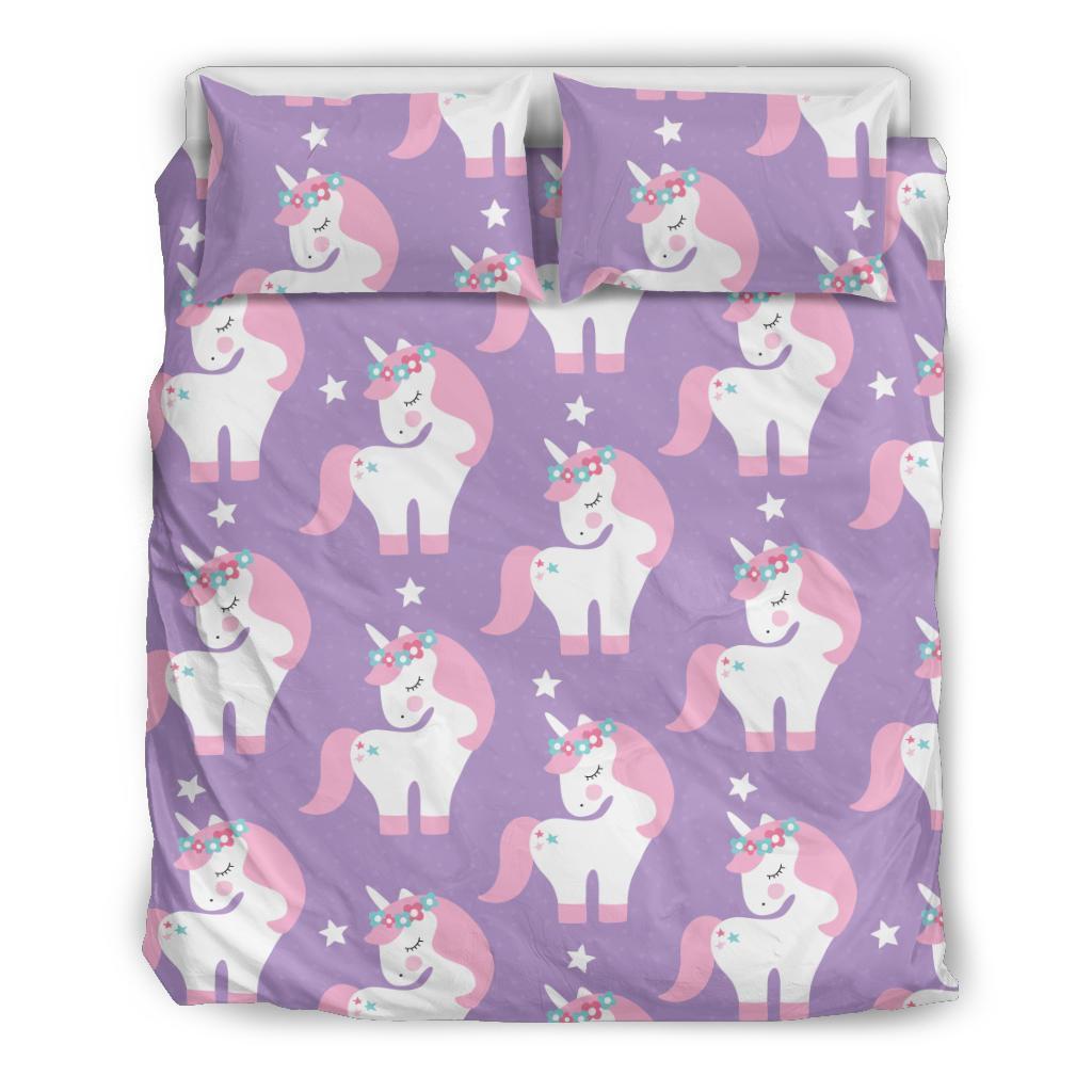 Unicorn Print Pattern Duvet Cover Bedding Set-grizzshop