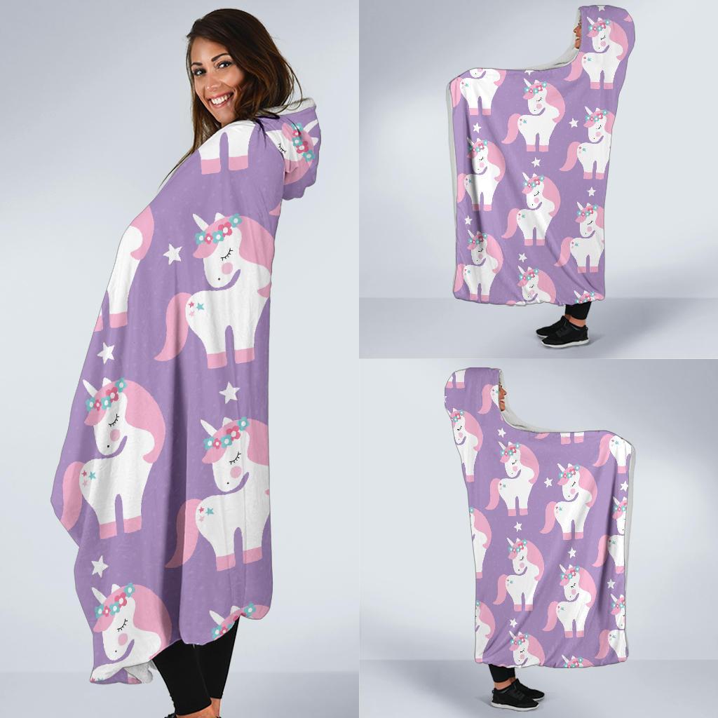 Unicorn Print Pattern Hooded Blanket-grizzshop