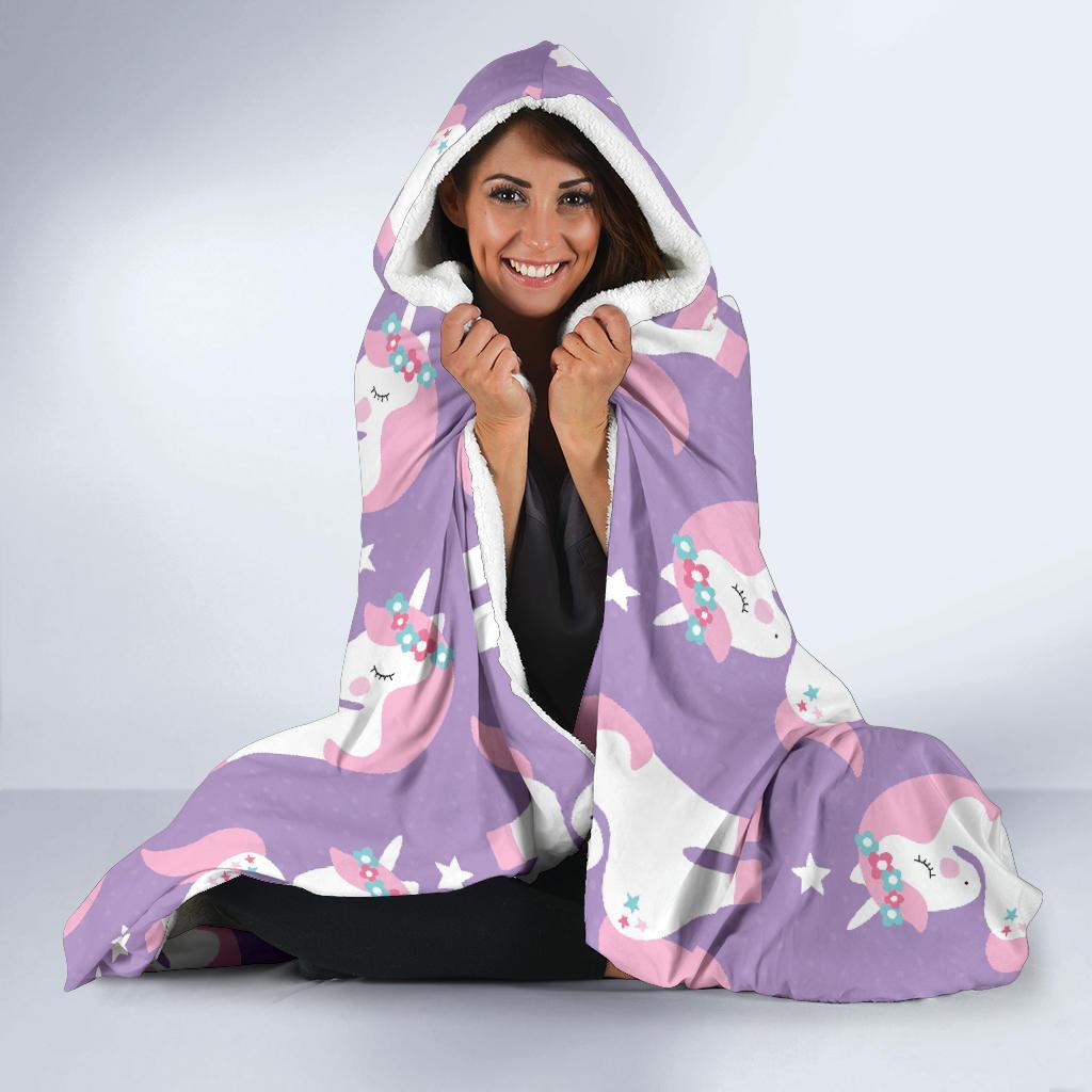 Unicorn Print Pattern Hooded Blanket-grizzshop