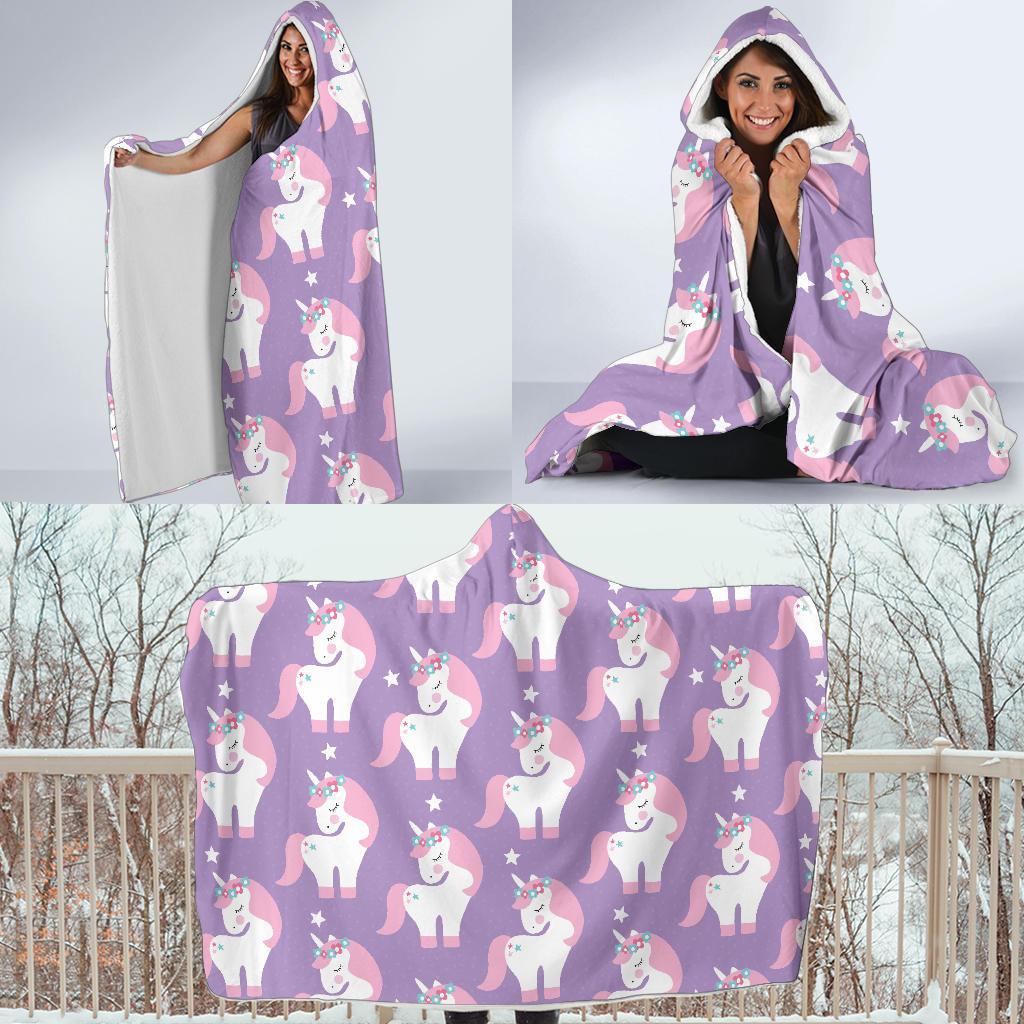 Unicorn Print Pattern Hooded Blanket-grizzshop