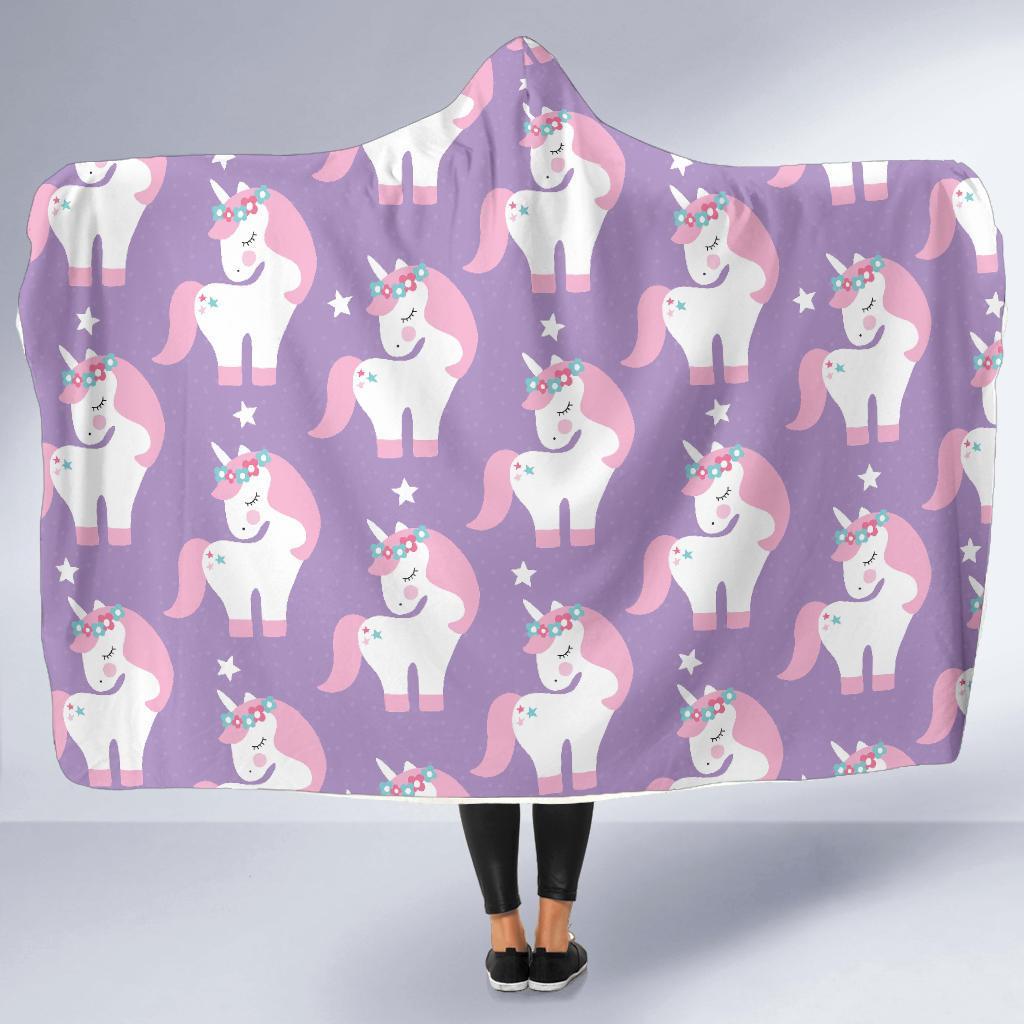 Unicorn Print Pattern Hooded Blanket-grizzshop