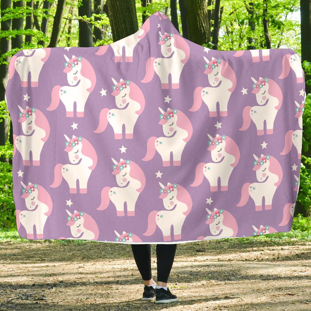 Unicorn Print Pattern Hooded Blanket-grizzshop