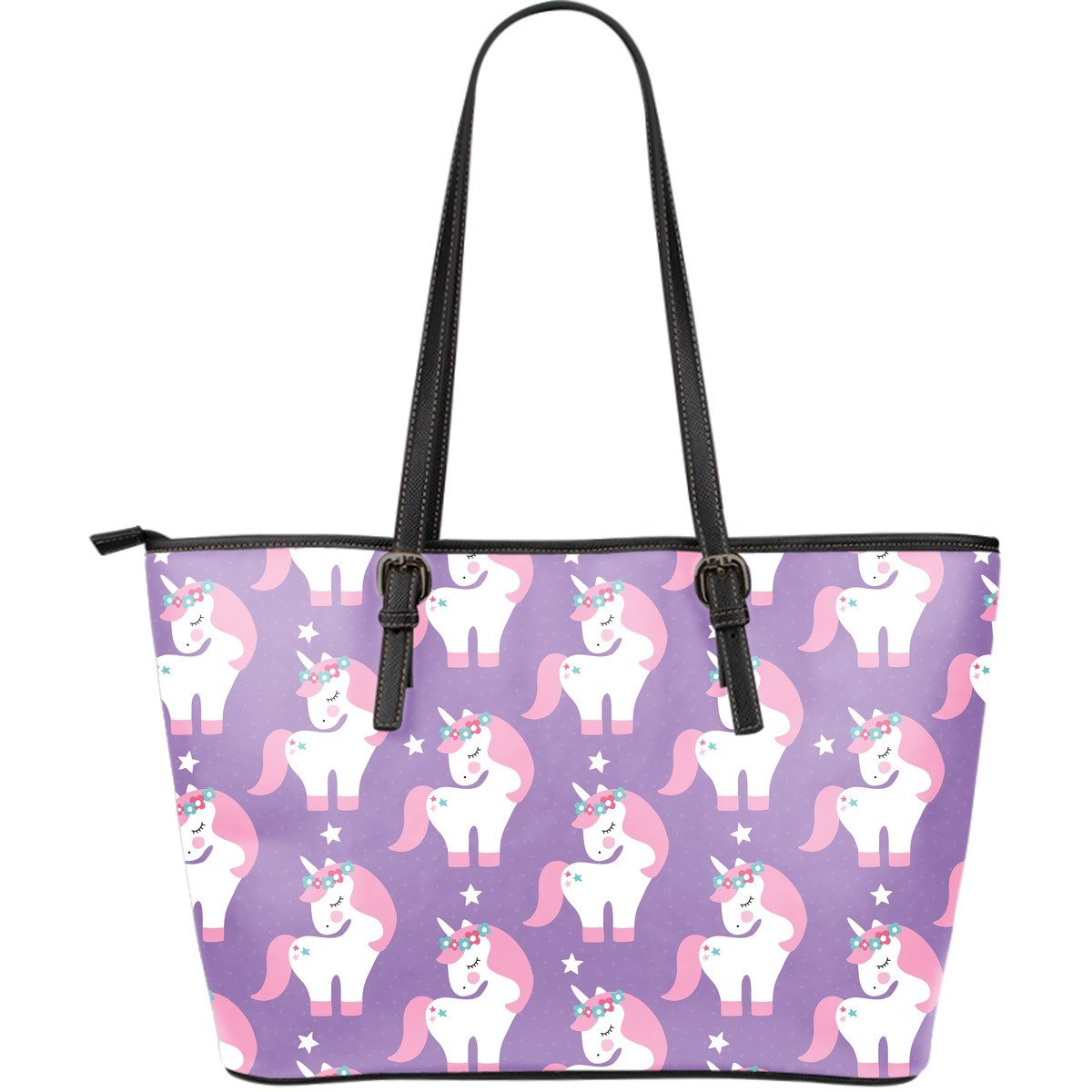 Unicorn Print Pattern Leather Tote Bag-grizzshop