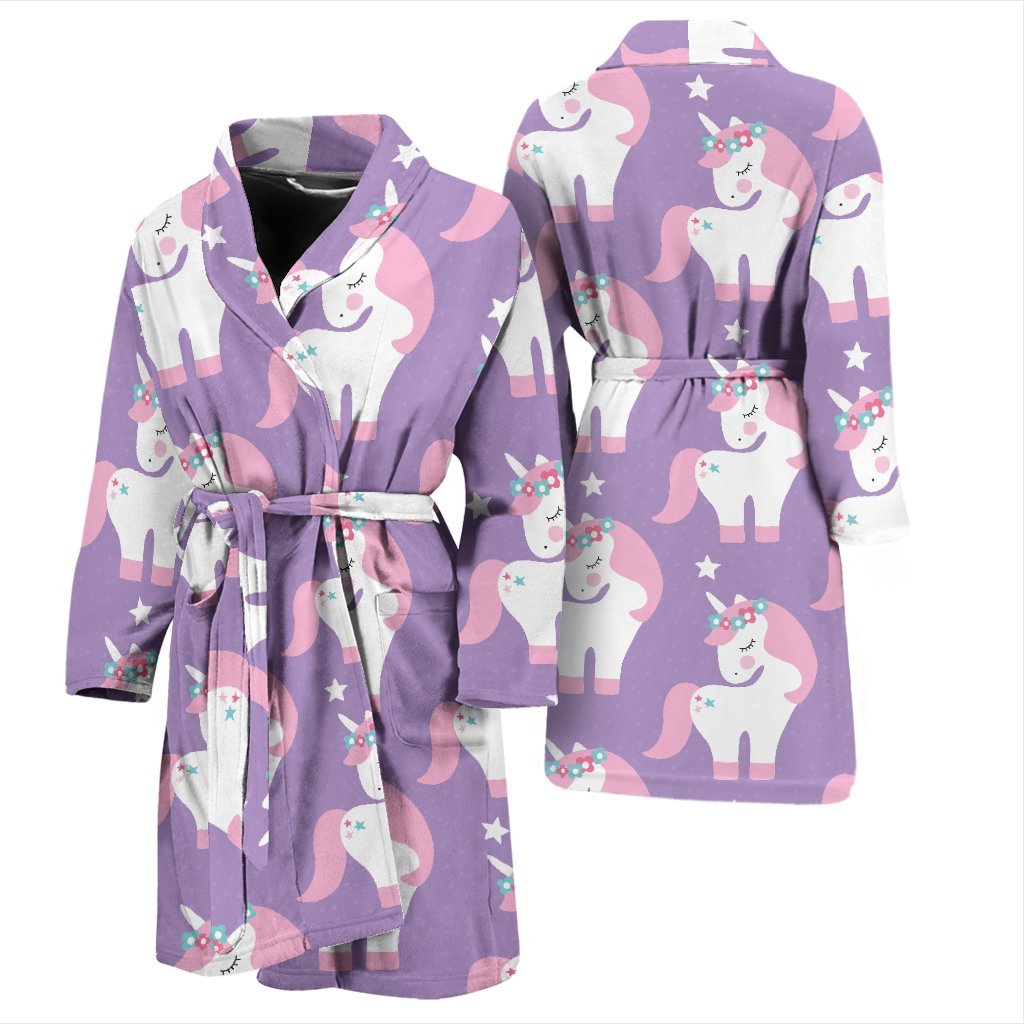 Unicorn Print Pattern Men Long Robe-grizzshop