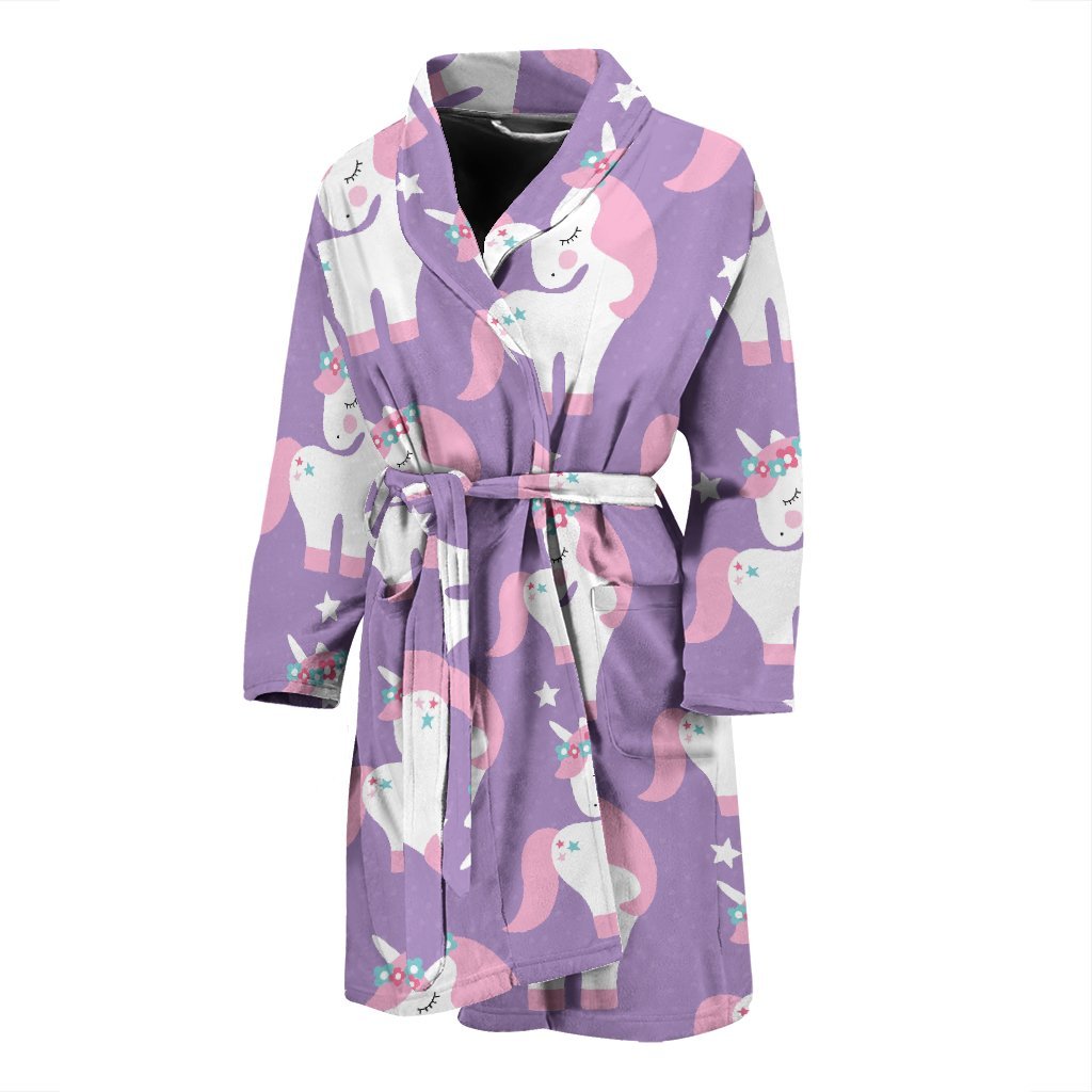 Unicorn Print Pattern Men Long Robe-grizzshop