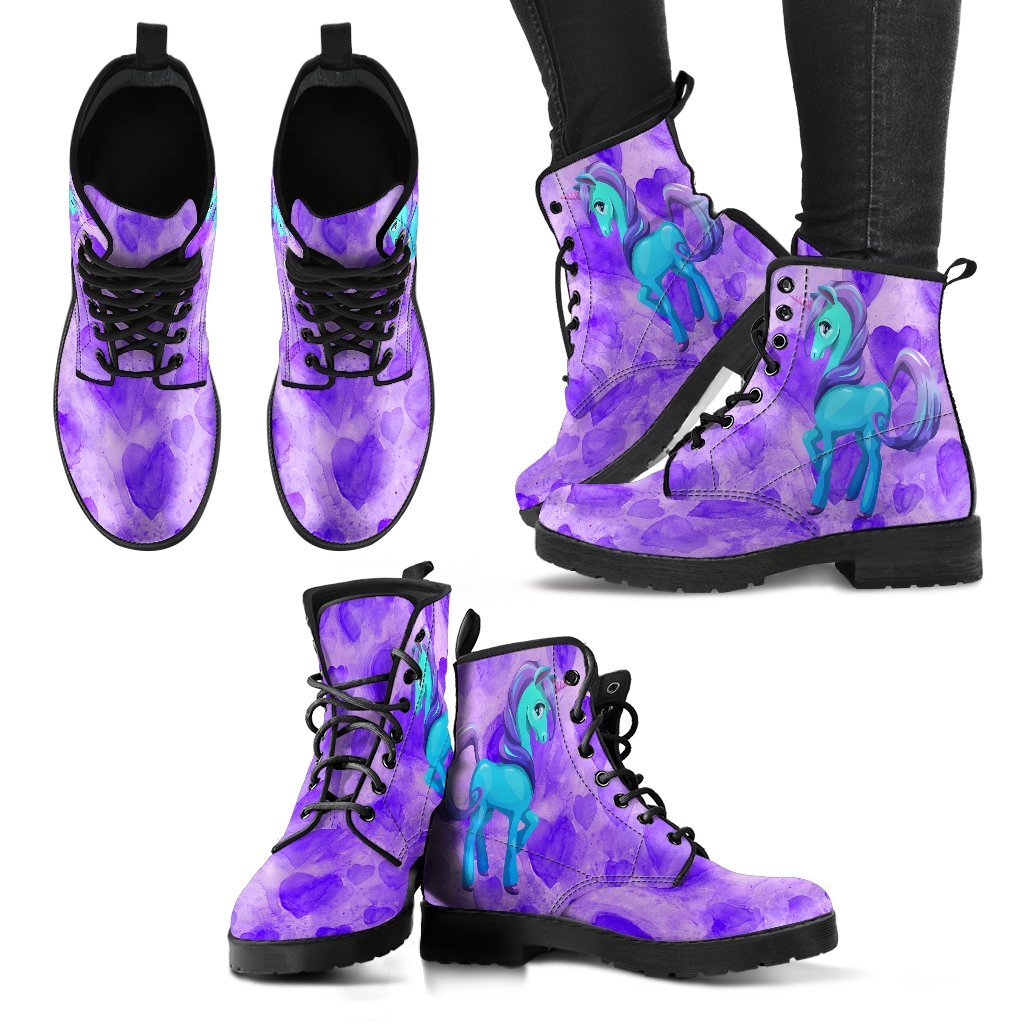 Unicorn Purple Heart Women's Leather Boots-grizzshop