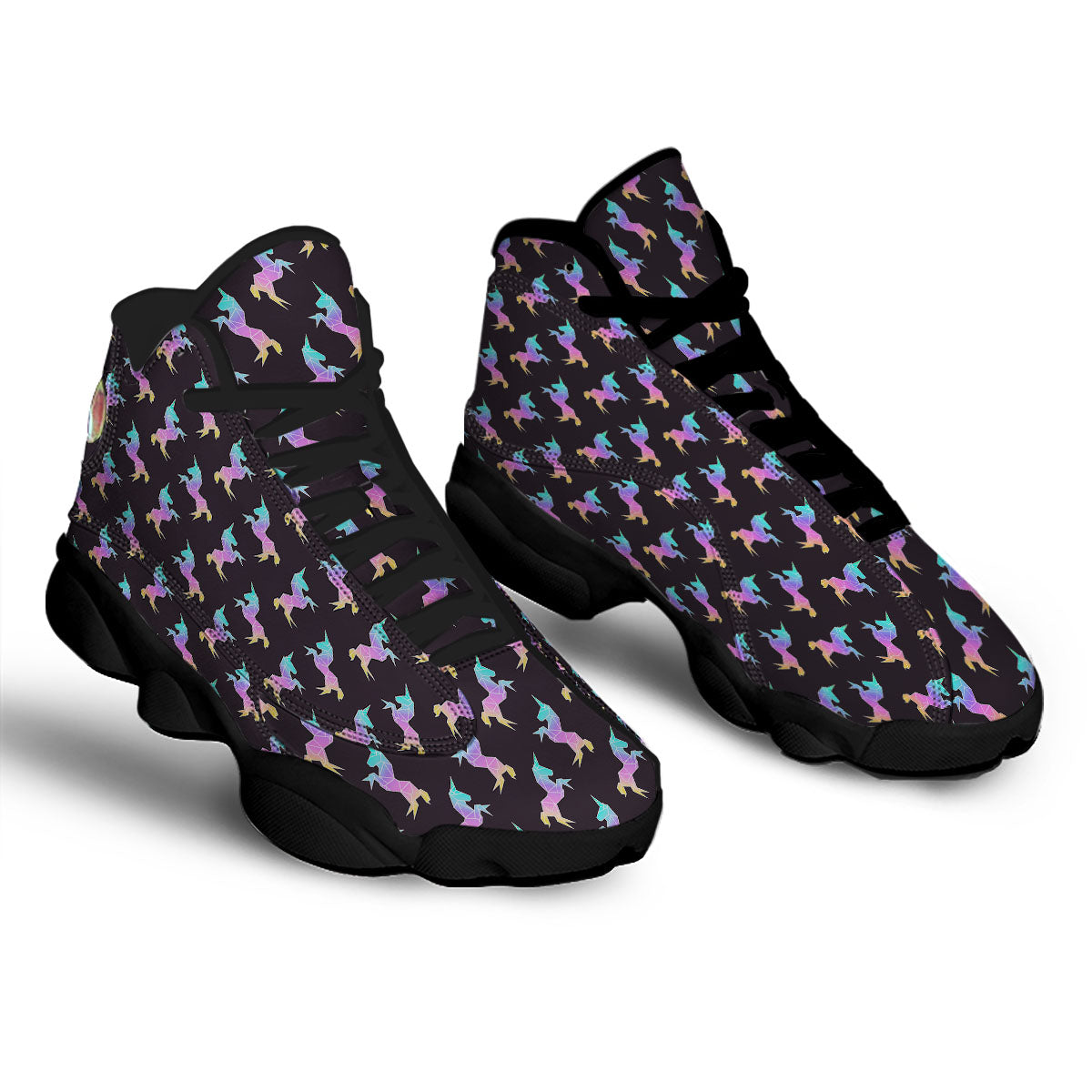 Unicorn Rainbow Origami Print Pattern Black Basketball Shoes-grizzshop