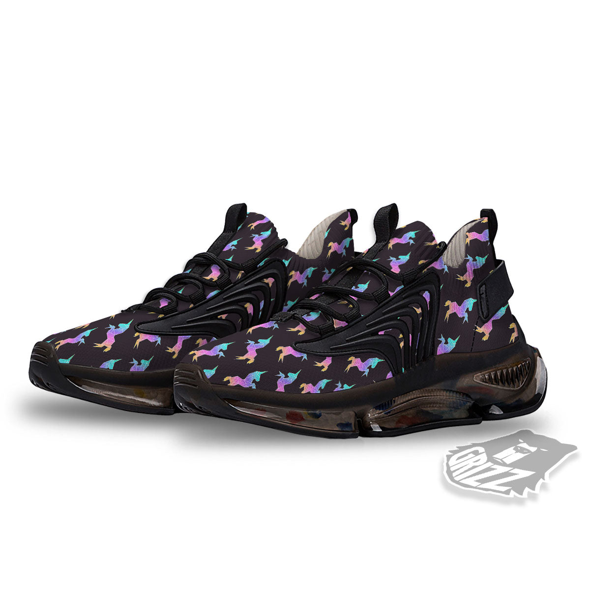 Unicorn Rainbow Origami Print Pattern Black Gym Shoes-grizzshop
