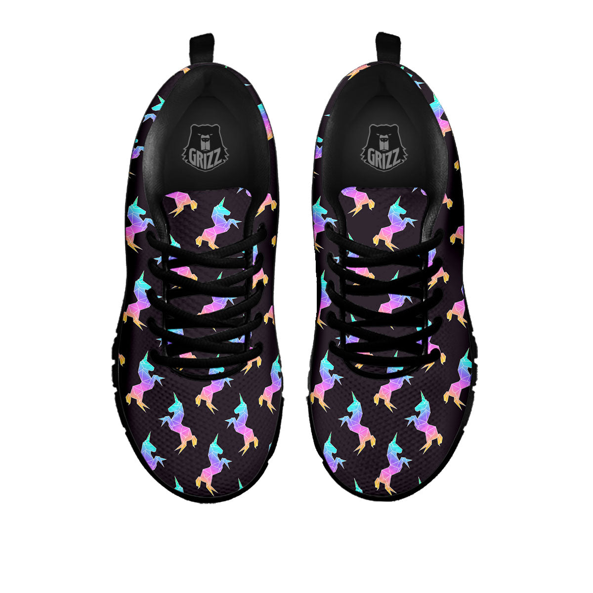 Unicorn Rainbow Origami Print Pattern Black Sneaker-grizzshop