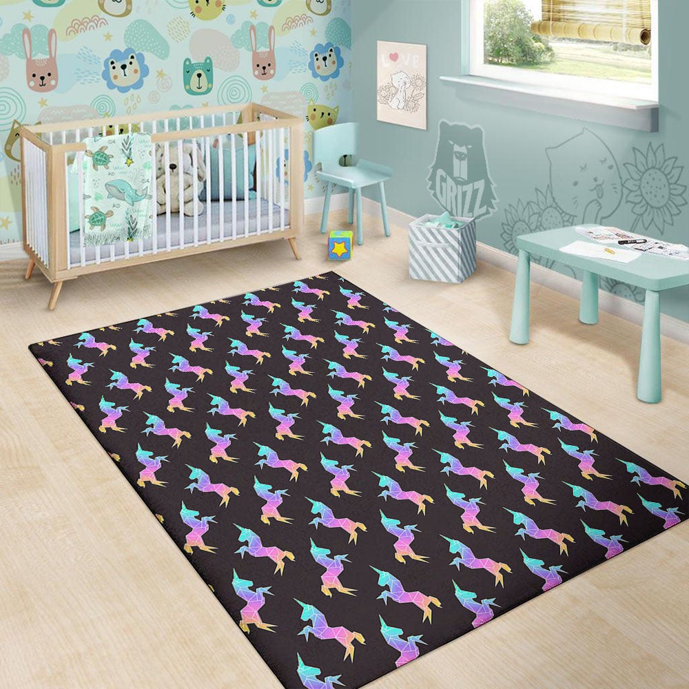 Unicorn Rainbow Origami Print Pattern Floor Mat-grizzshop