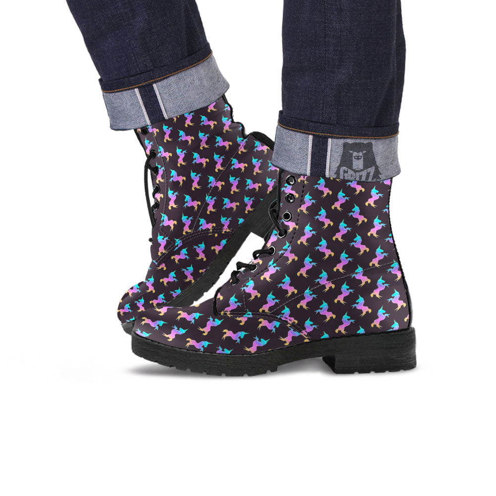 Unicorn Rainbow Origami Print Pattern Leather Boots-grizzshop