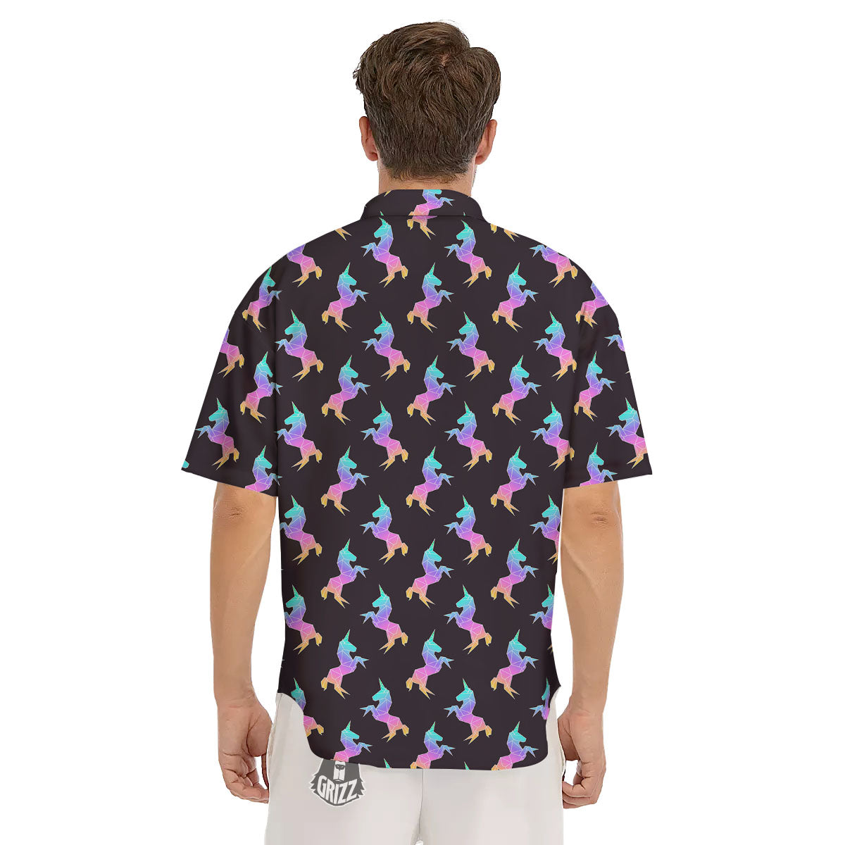 Unicorn Rainbow Origami Print Pattern Men's Short Sleeve Shirts-grizzshop