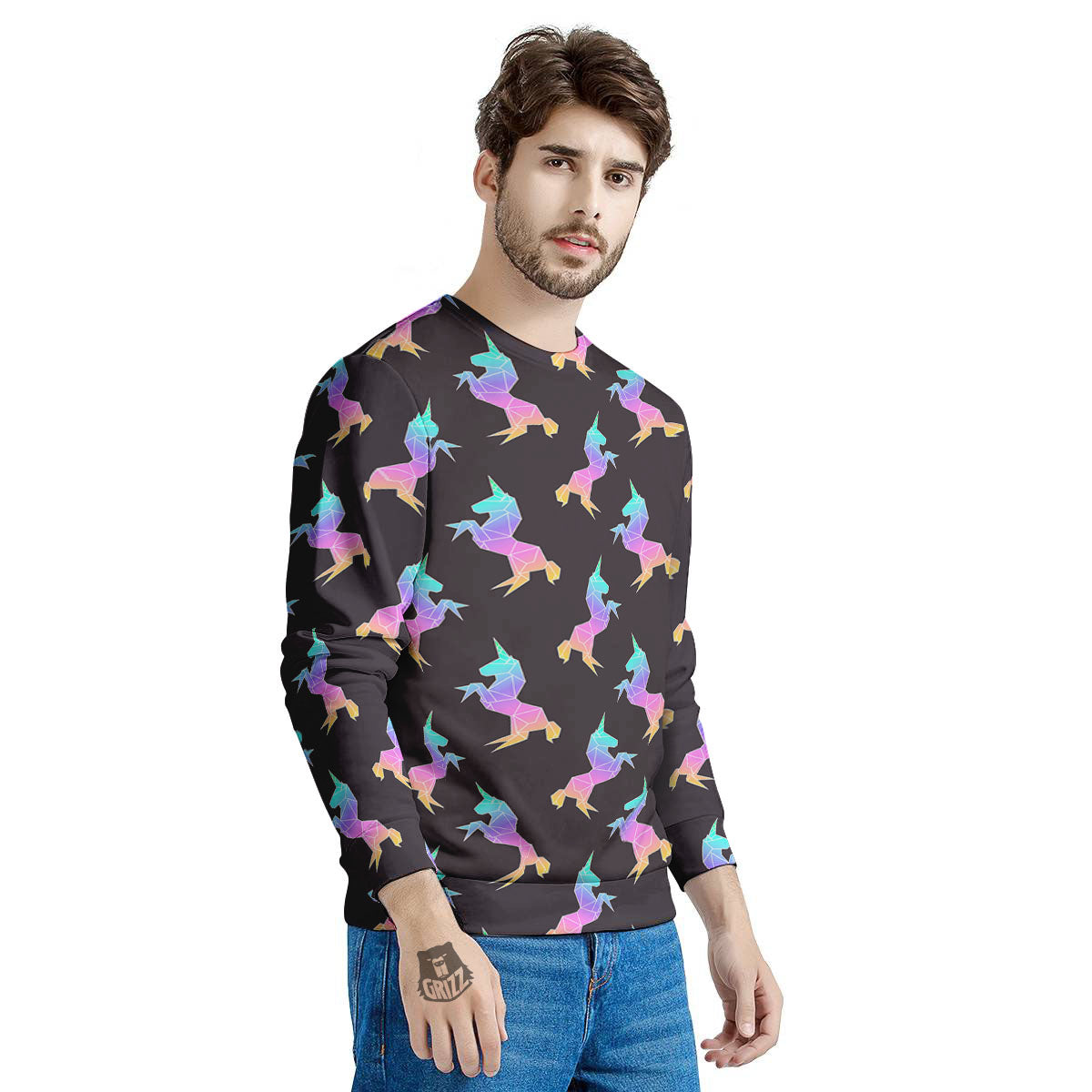 Unicorn Rainbow Origami Print Pattern Men's Sweatshirt-grizzshop