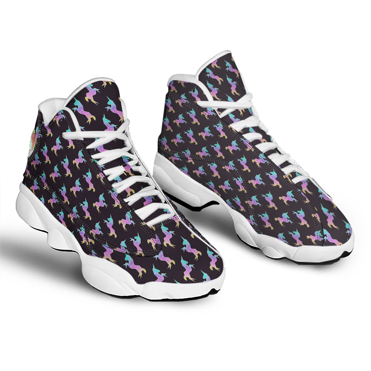 Unicorn Rainbow Origami Print Pattern White Basketball Shoes-grizzshop