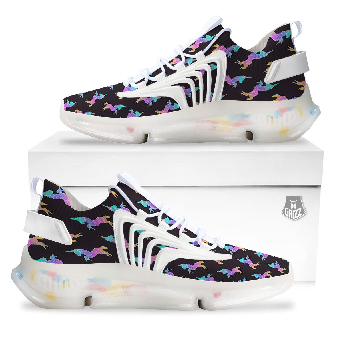 Unicorn Rainbow Origami Print Pattern White Gym Shoes-grizzshop