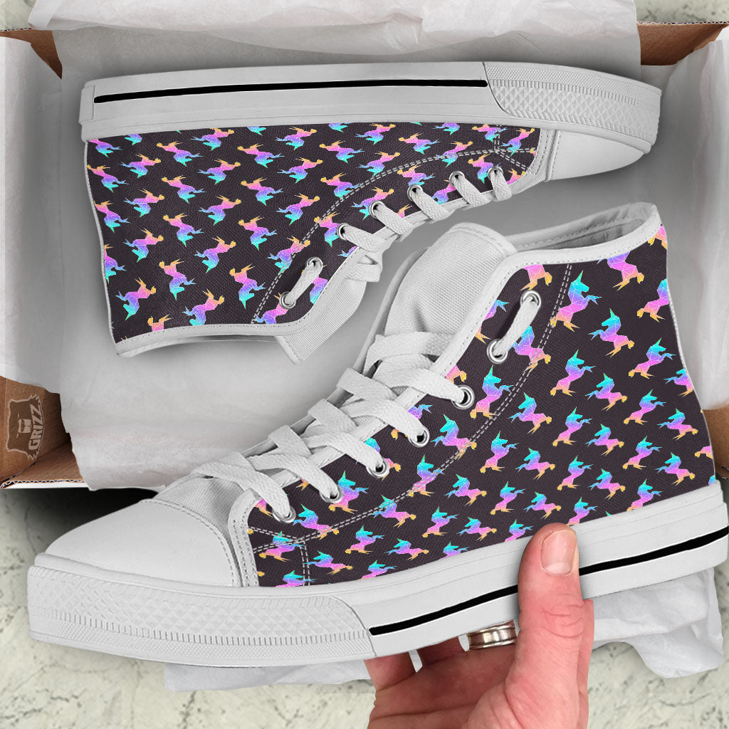 Unicorn Rainbow Origami Print Pattern White High Top Shoes-grizzshop
