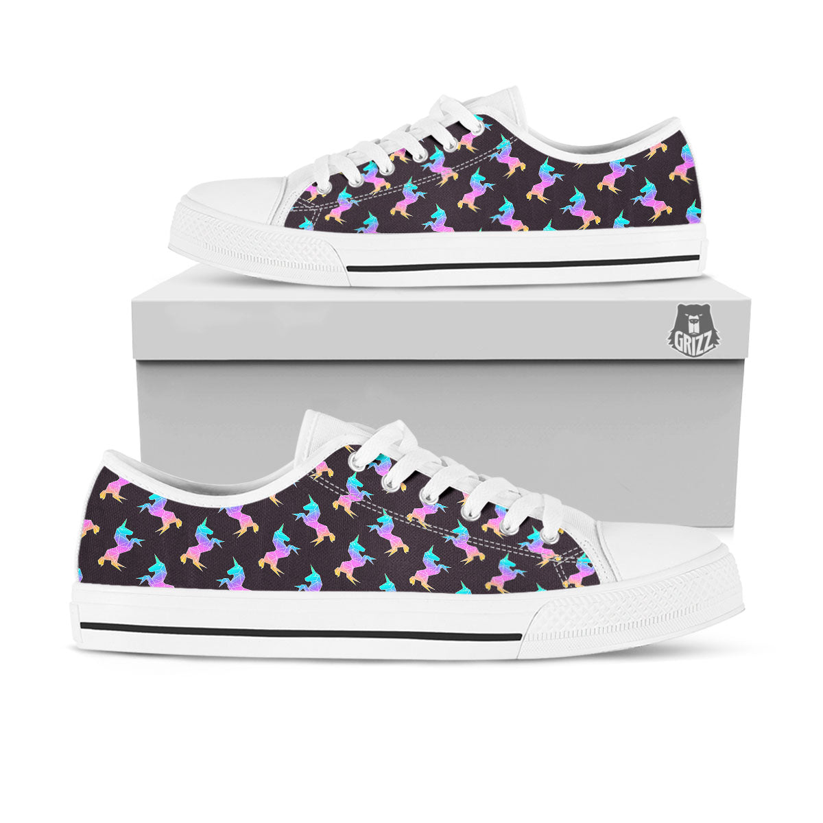 Unicorn Rainbow Origami Print Pattern White Low Top Shoes-grizzshop