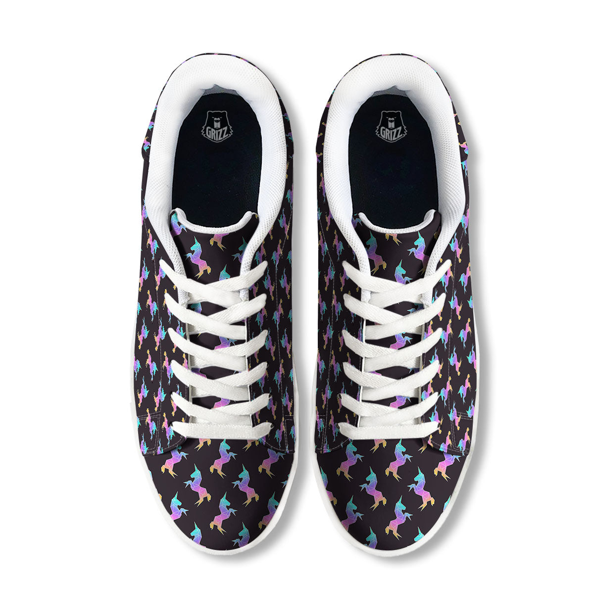 Unicorn Rainbow Origami Print Pattern White Low Top Sneakers-grizzshop
