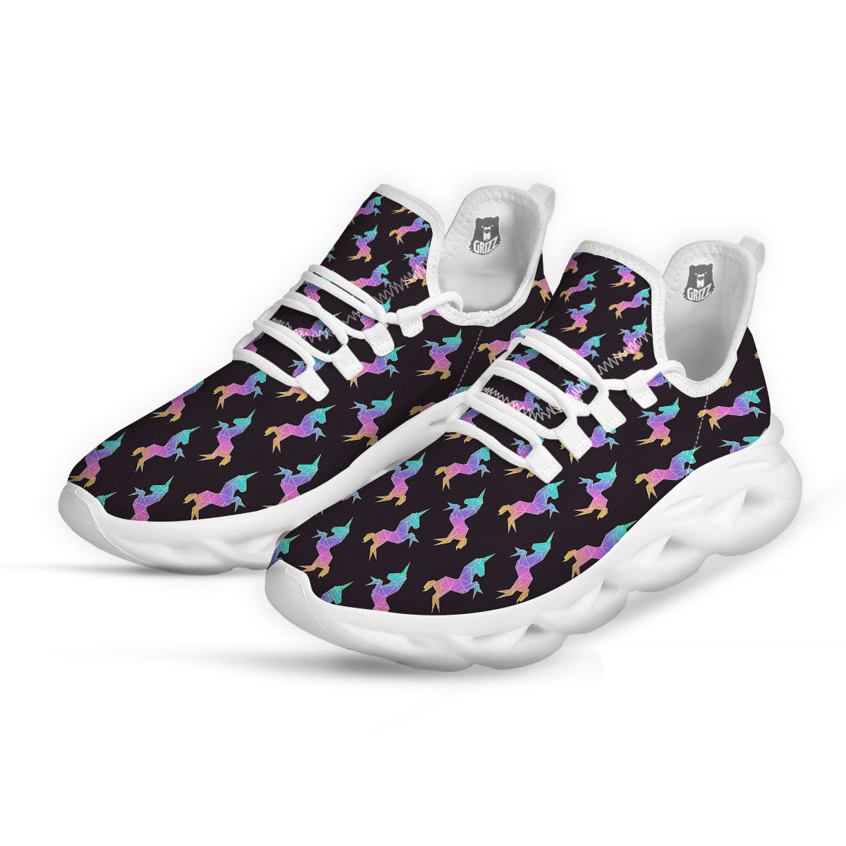 Unicorn Rainbow Origami Print Pattern White Running Shoes-grizzshop