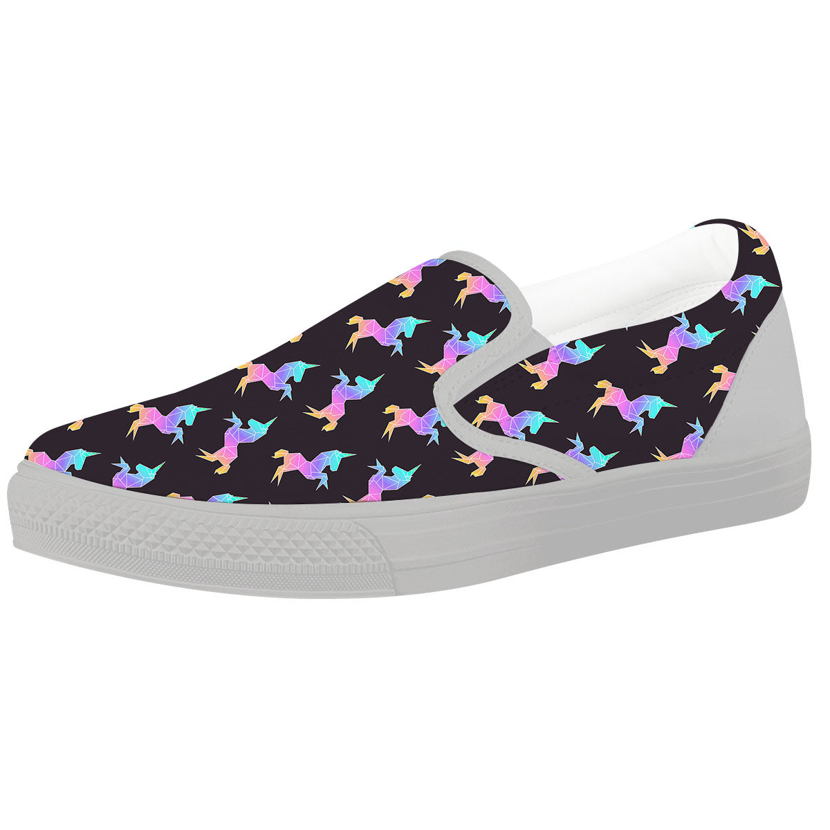 Unicorn Rainbow Origami Print Pattern White Slip On Shoes-grizzshop