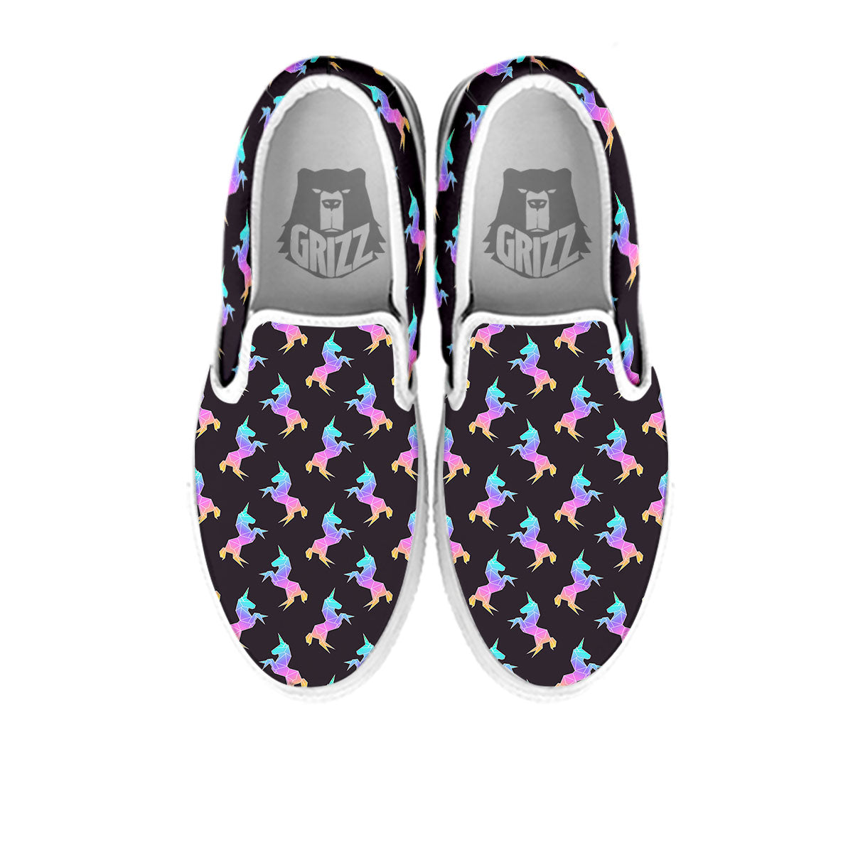 Unicorn Rainbow Origami Print Pattern White Slip On Shoes-grizzshop