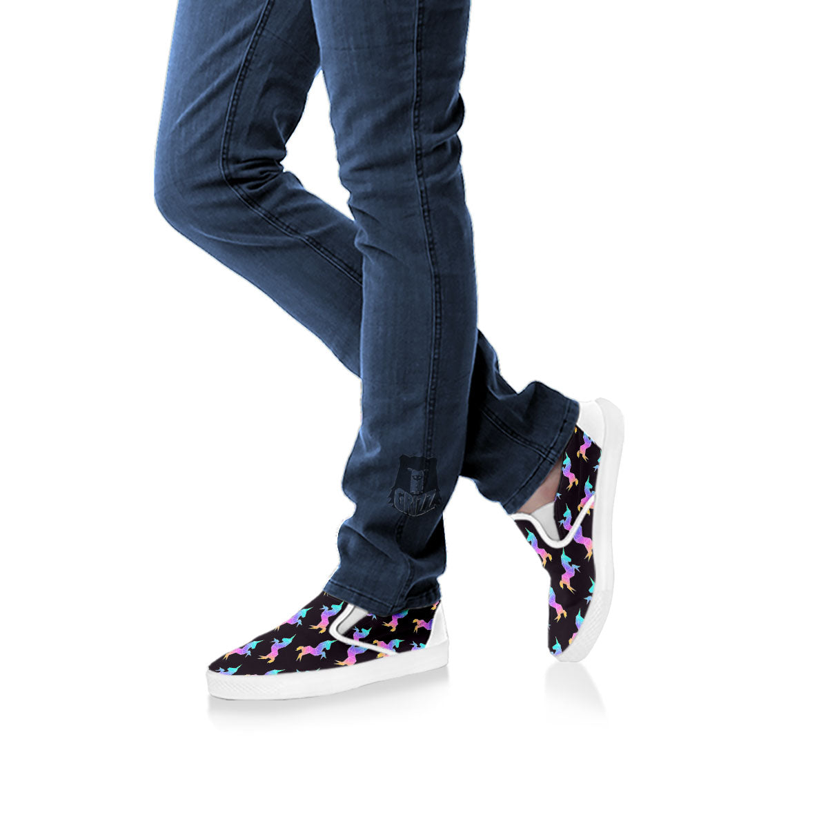 Unicorn Rainbow Origami Print Pattern White Slip On Shoes-grizzshop