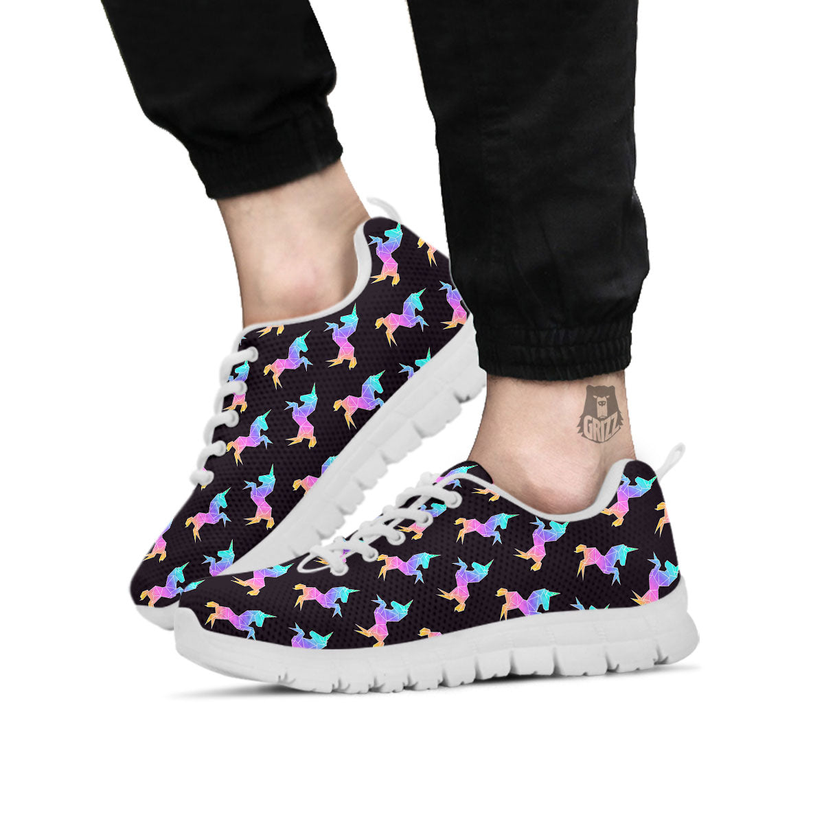 Unicorn Rainbow Origami Print Pattern White Sneaker-grizzshop