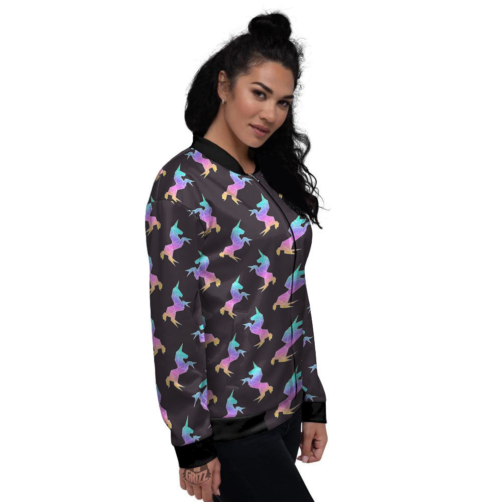 Unicorn Rainbow Origami Print Pattern Women's Bomber Jacket-grizzshop