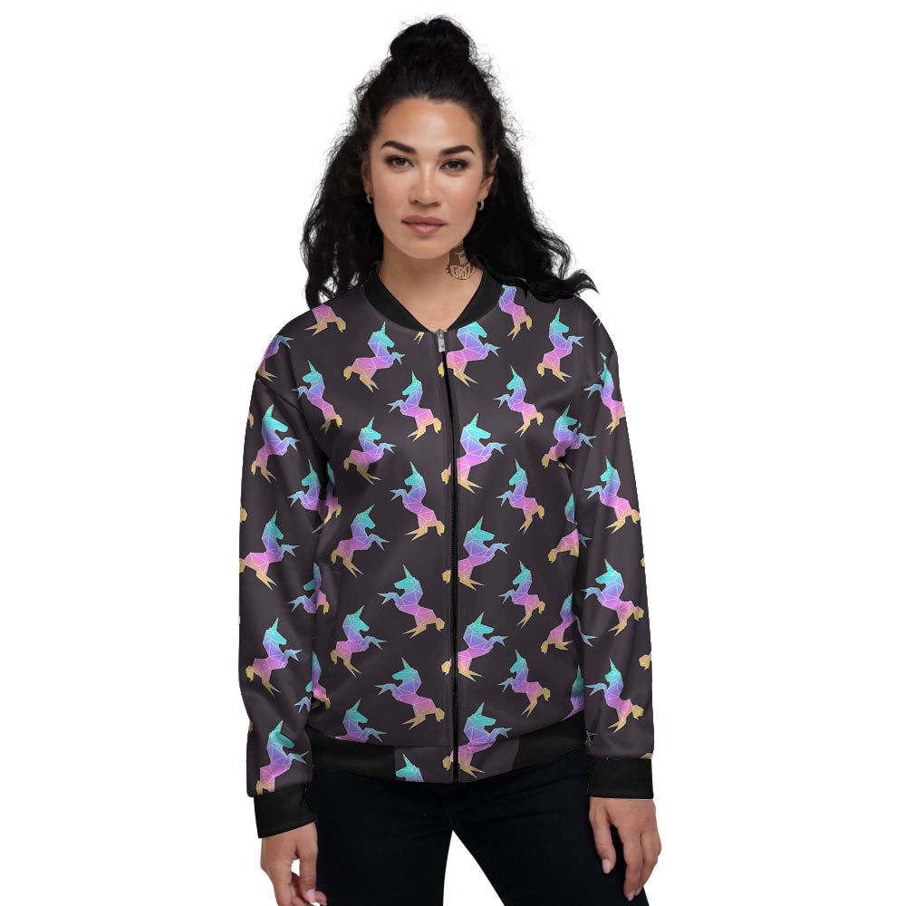 Unicorn Rainbow Origami Print Pattern Women's Bomber Jacket-grizzshop