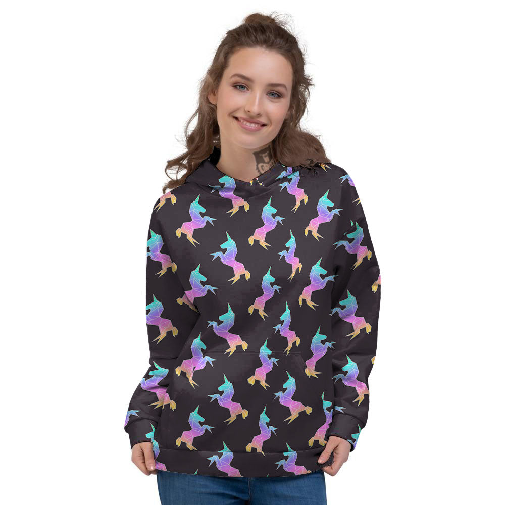 Unicorn Rainbow Origami Print Pattern Women's Hoodie-grizzshop