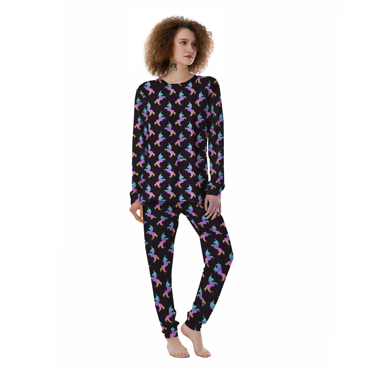 Unicorn Rainbow Origami Print Pattern Women's Pajamas-grizzshop