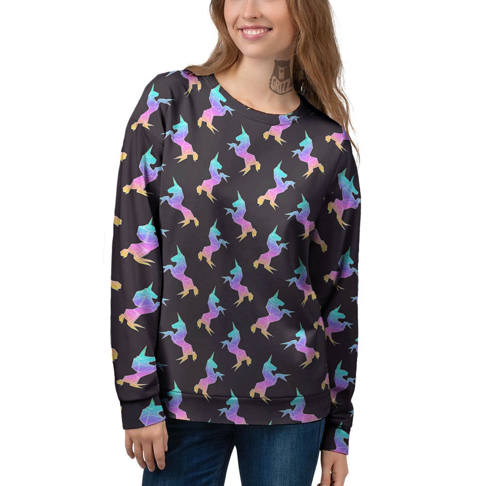 Unicorn Rainbow Origami Print Pattern Women's Sweatshirt-grizzshop