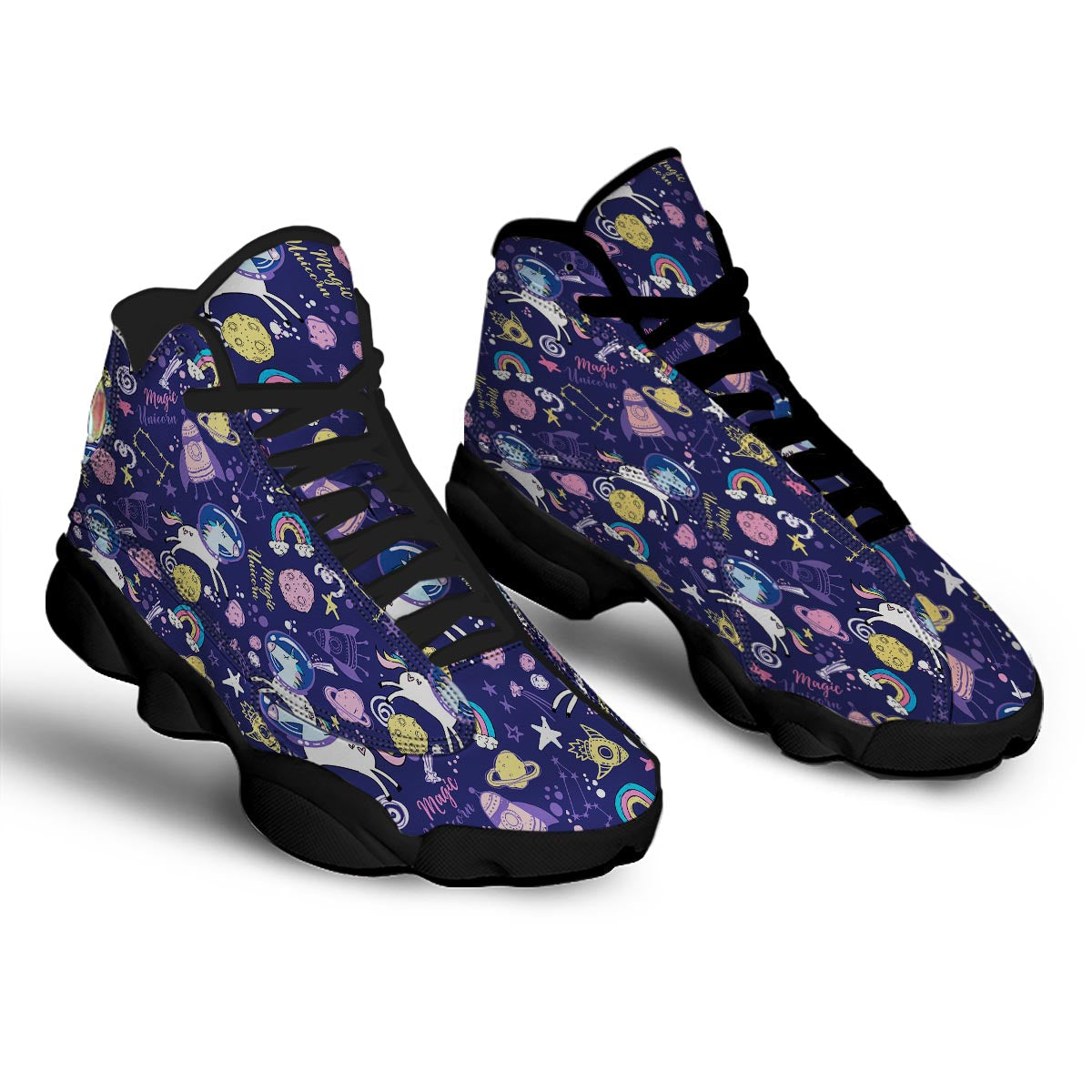 Unicorn Space Astronaut Print Pattern Black Basketball Shoes-grizzshop