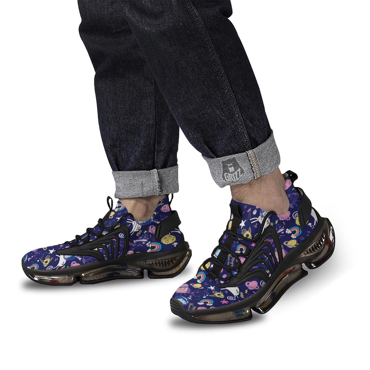 Unicorn Space Astronaut Print Pattern Black Gym Shoes-grizzshop