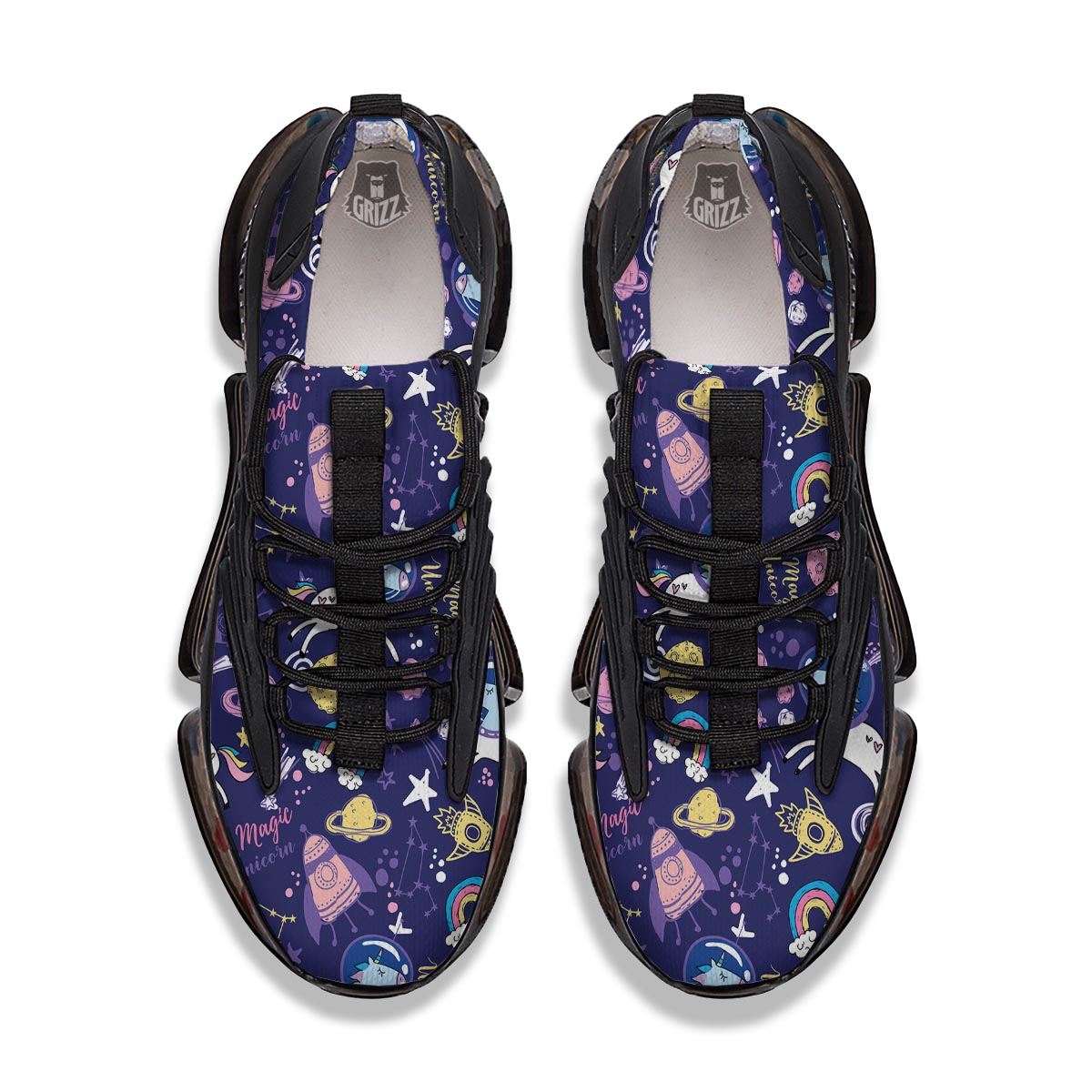Unicorn Space Astronaut Print Pattern Black Gym Shoes-grizzshop