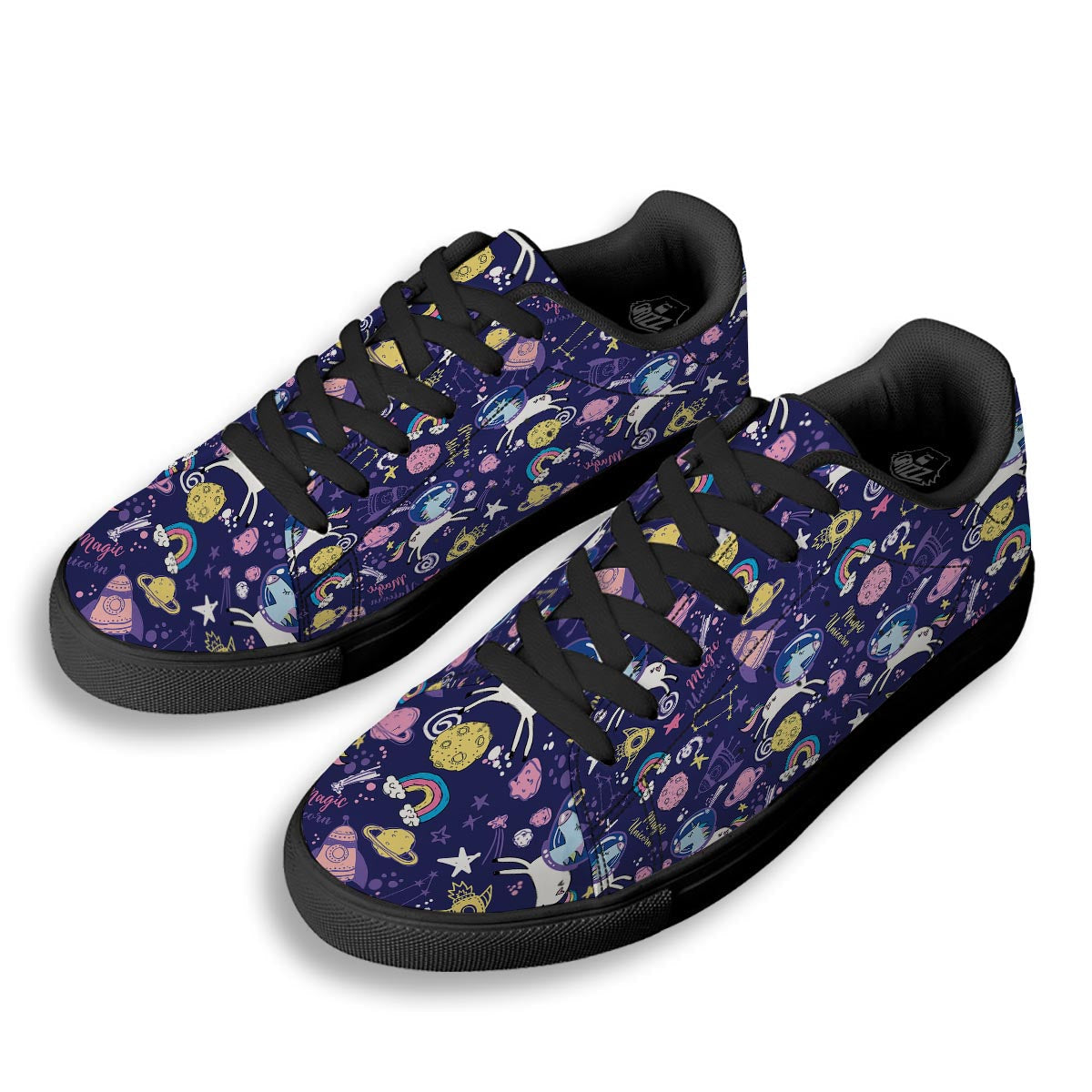 Unicorn Space Astronaut Print Pattern Black Low Top Sneakers-grizzshop