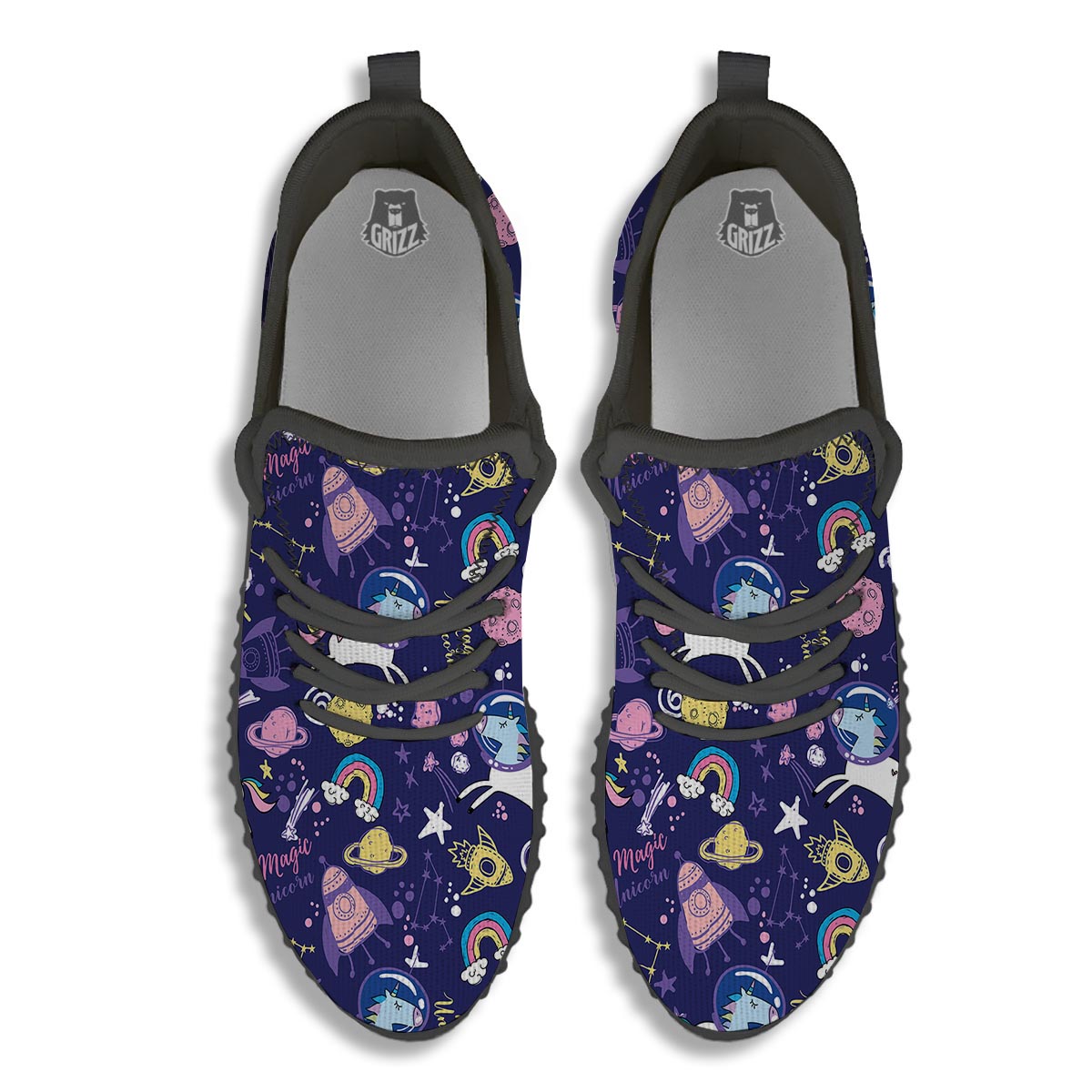 Unicorn Space Astronaut Print Pattern Black Walking Shoes-grizzshop