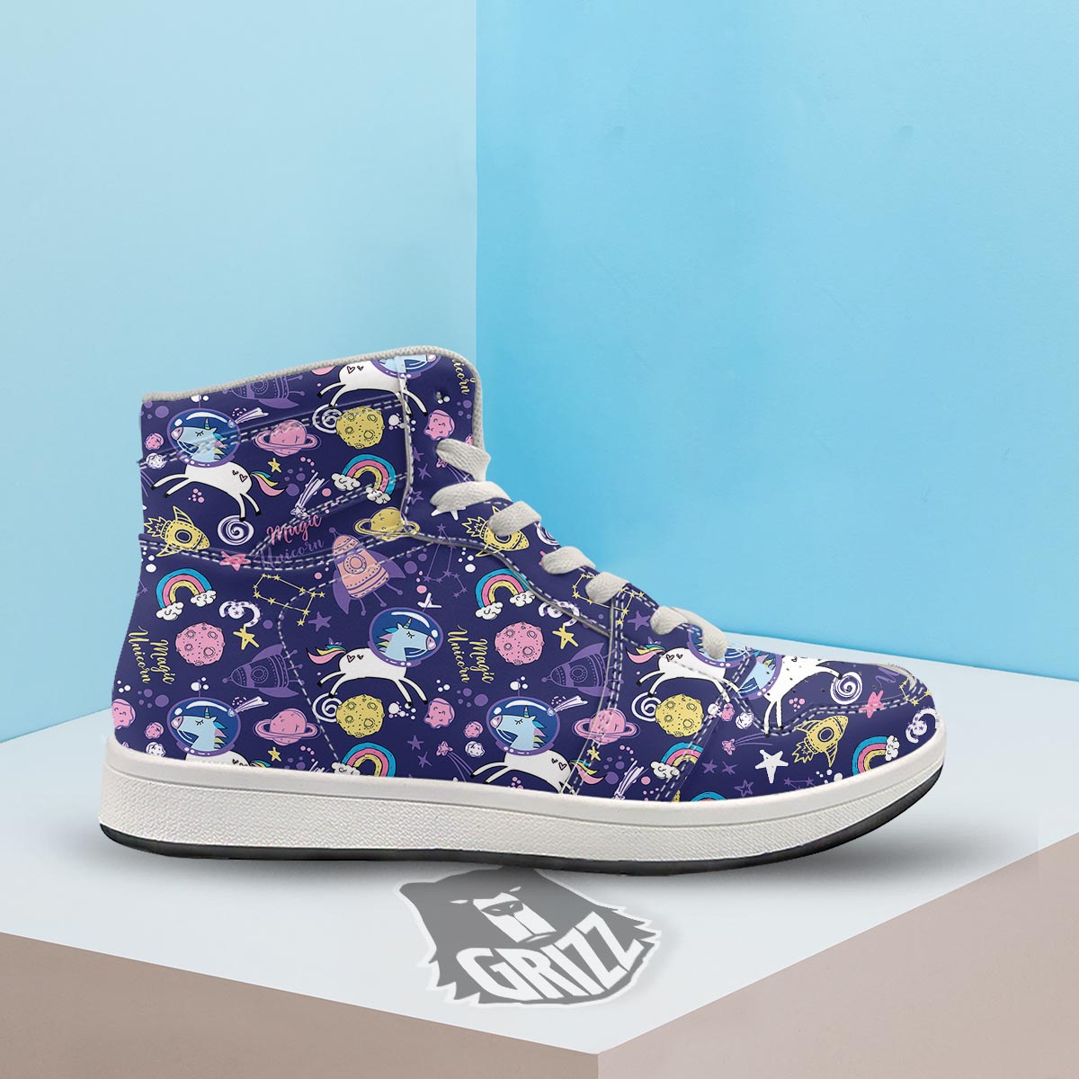Unicorn Space Astronaut Print Pattern High Top Sneakers-grizzshop