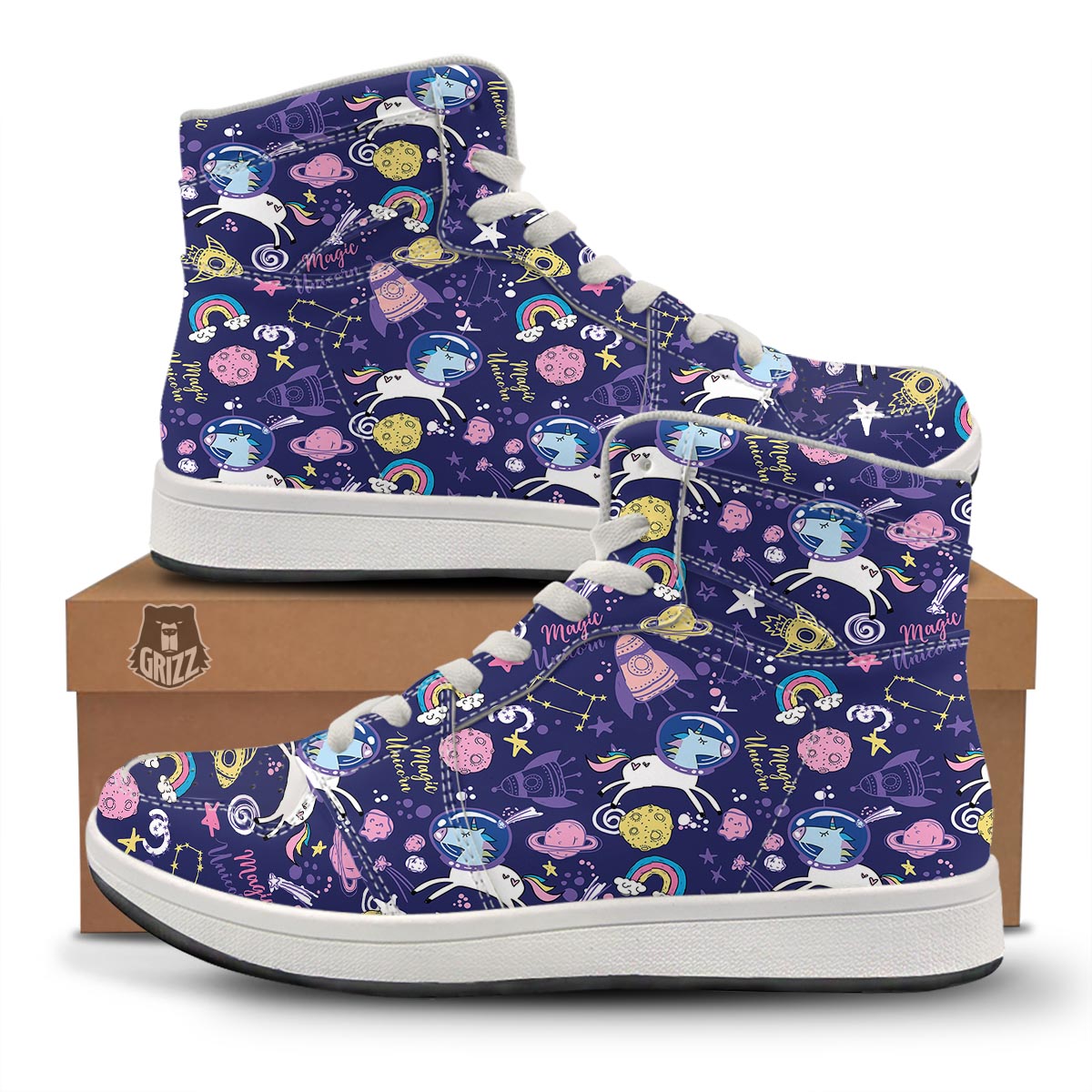 Unicorn Space Astronaut Print Pattern High Top Sneakers-grizzshop