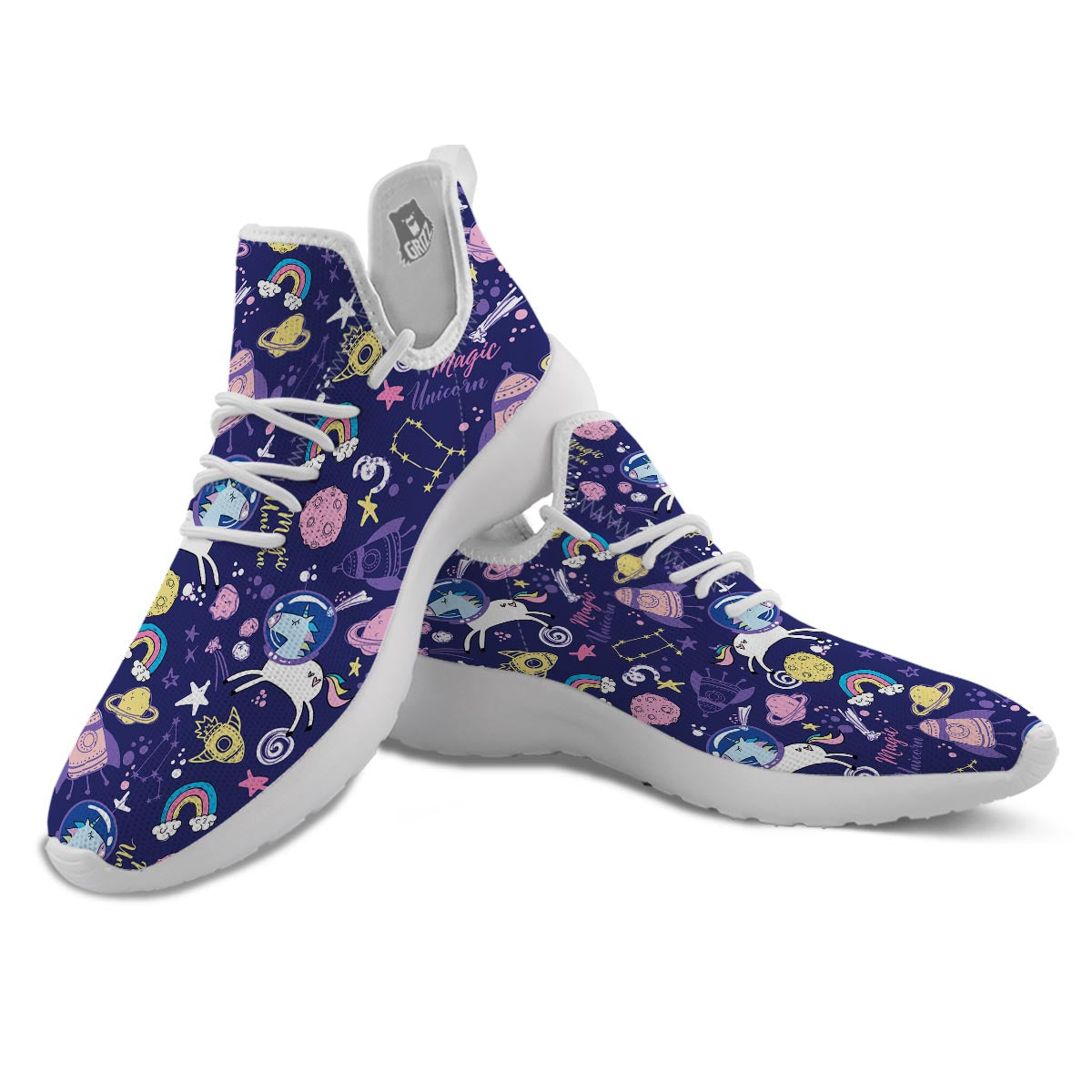 Unicorn Space Astronaut Print Pattern White Athletic Shoes-grizzshop