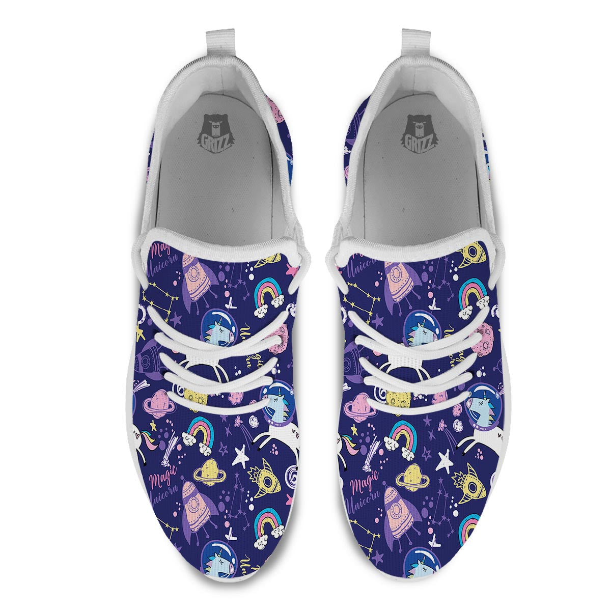 Unicorn Space Astronaut Print Pattern White Athletic Shoes-grizzshop